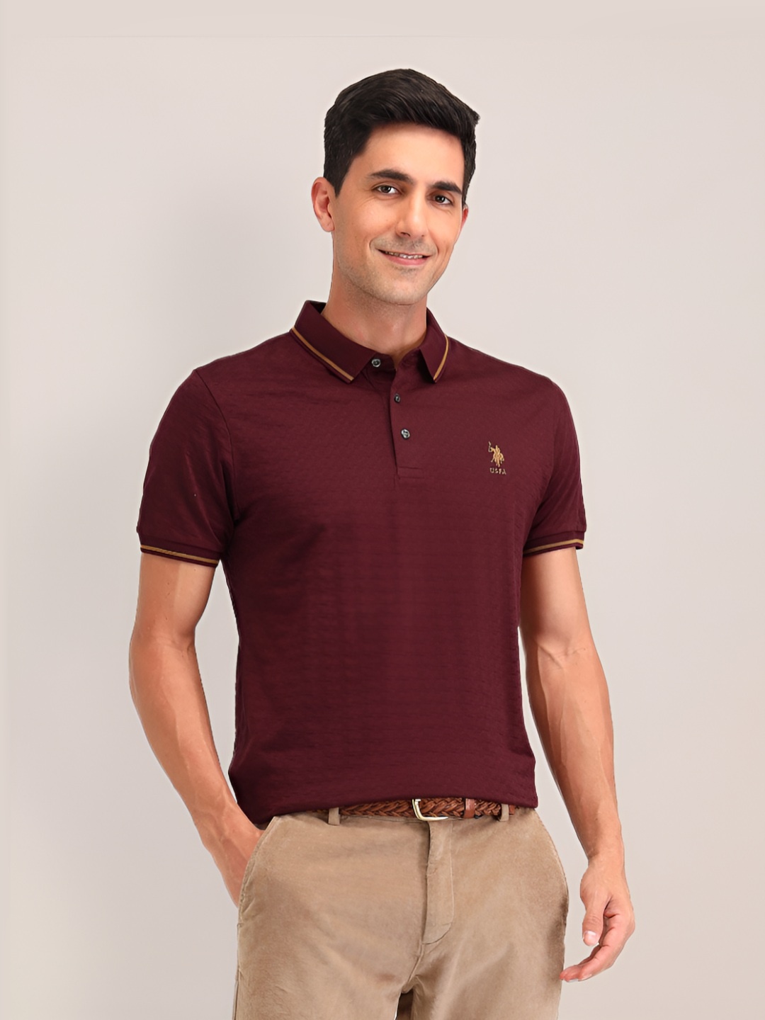 

U.S. Polo Assn. Men Solid Polo Collar Cotton Slim Fit T-shirt, Purple