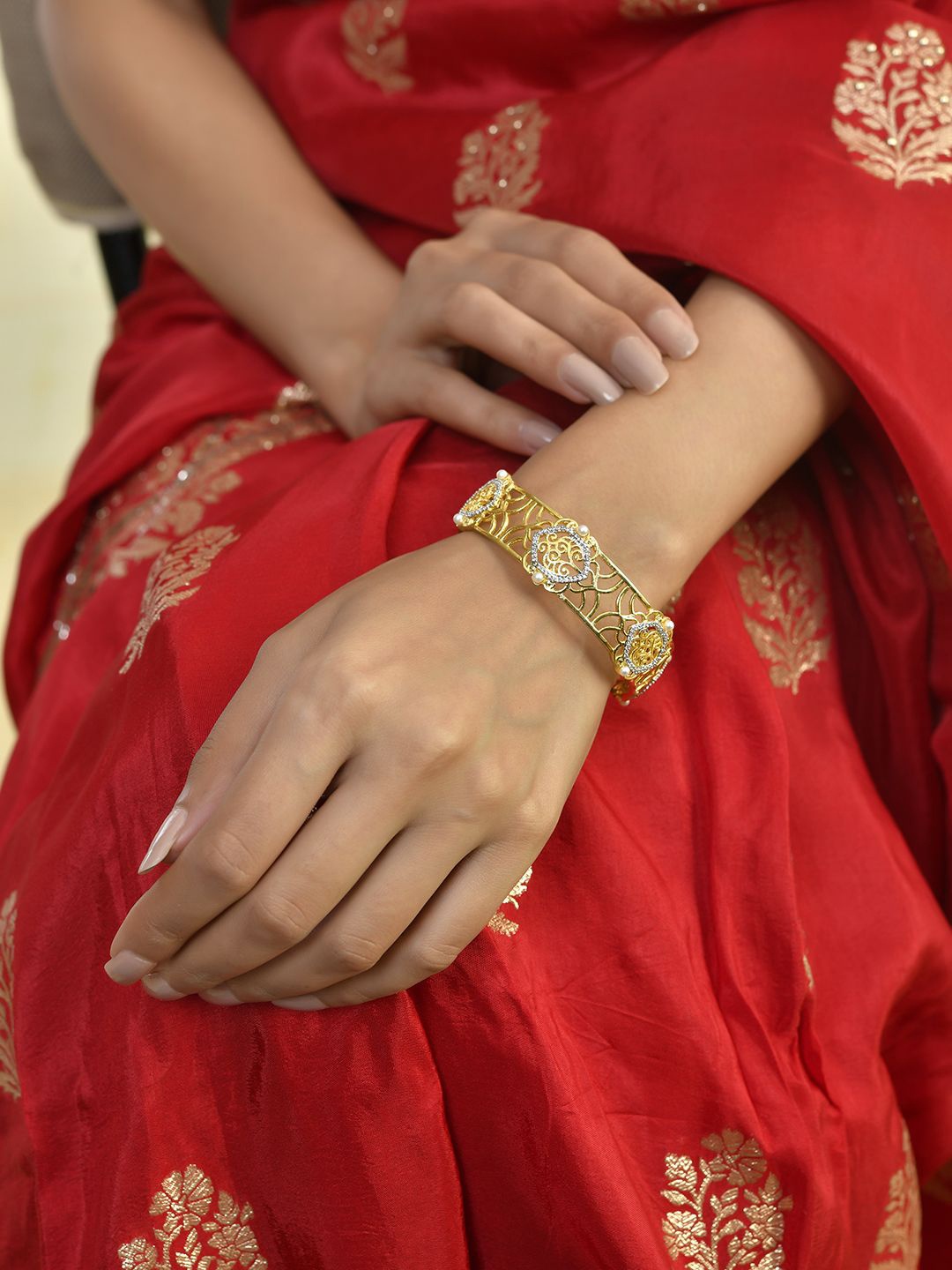 

Voylla Gold Plated Alpana Opulent American Diamond Stone Studded Bangle