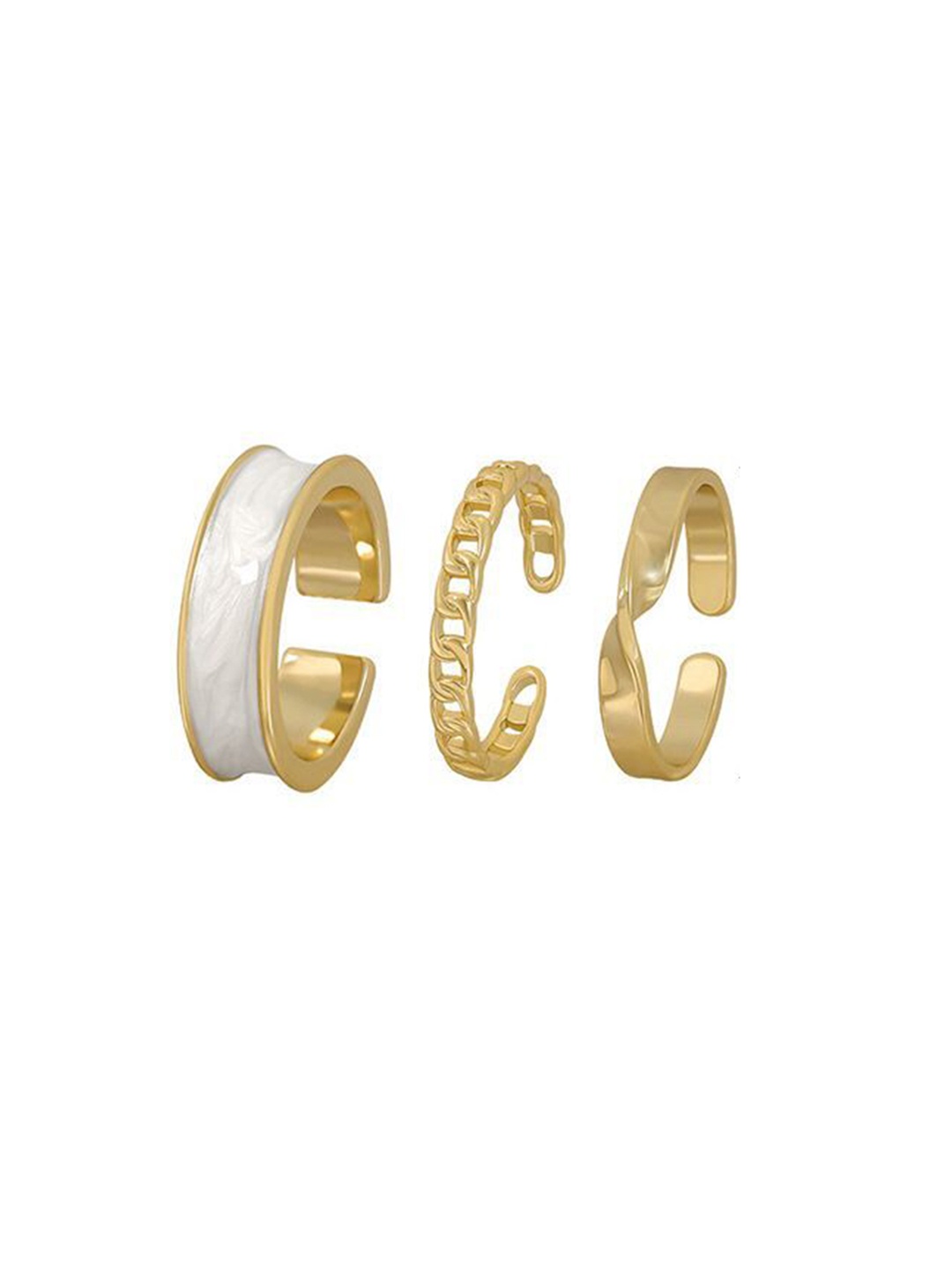 

YU FASHIONS Set Of 3 Stainless Steel Gold-Plated Elegant Finger Rings