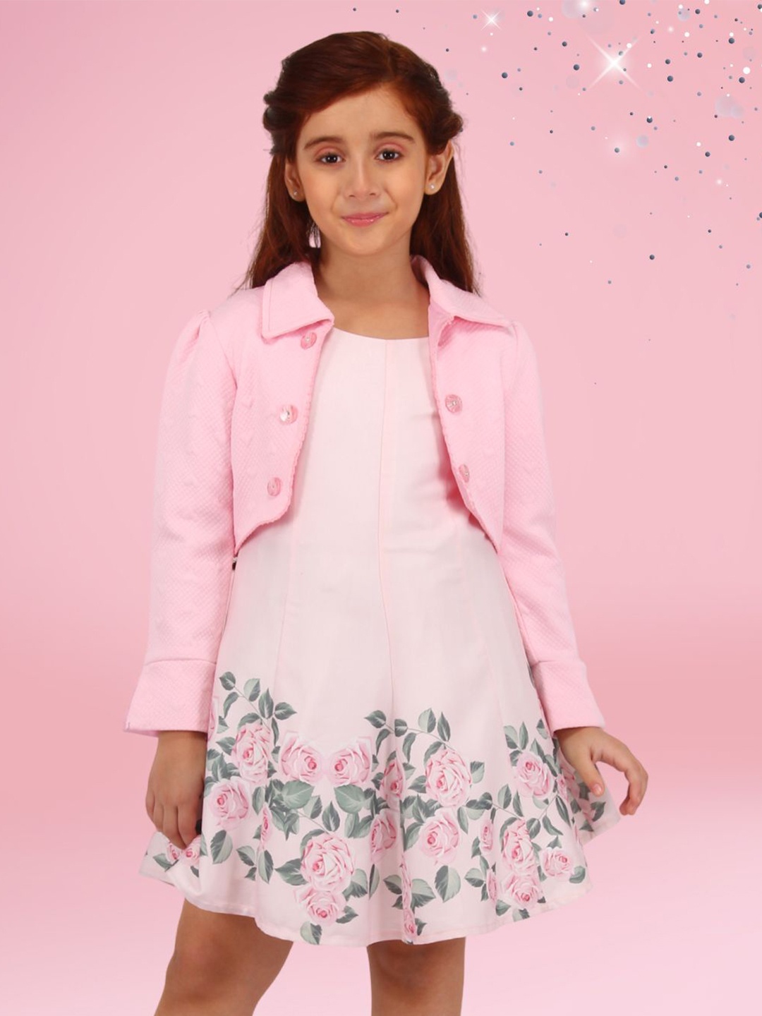 

CUTECUMBER Girl Floral Print Applique Sheath Dress, Pink