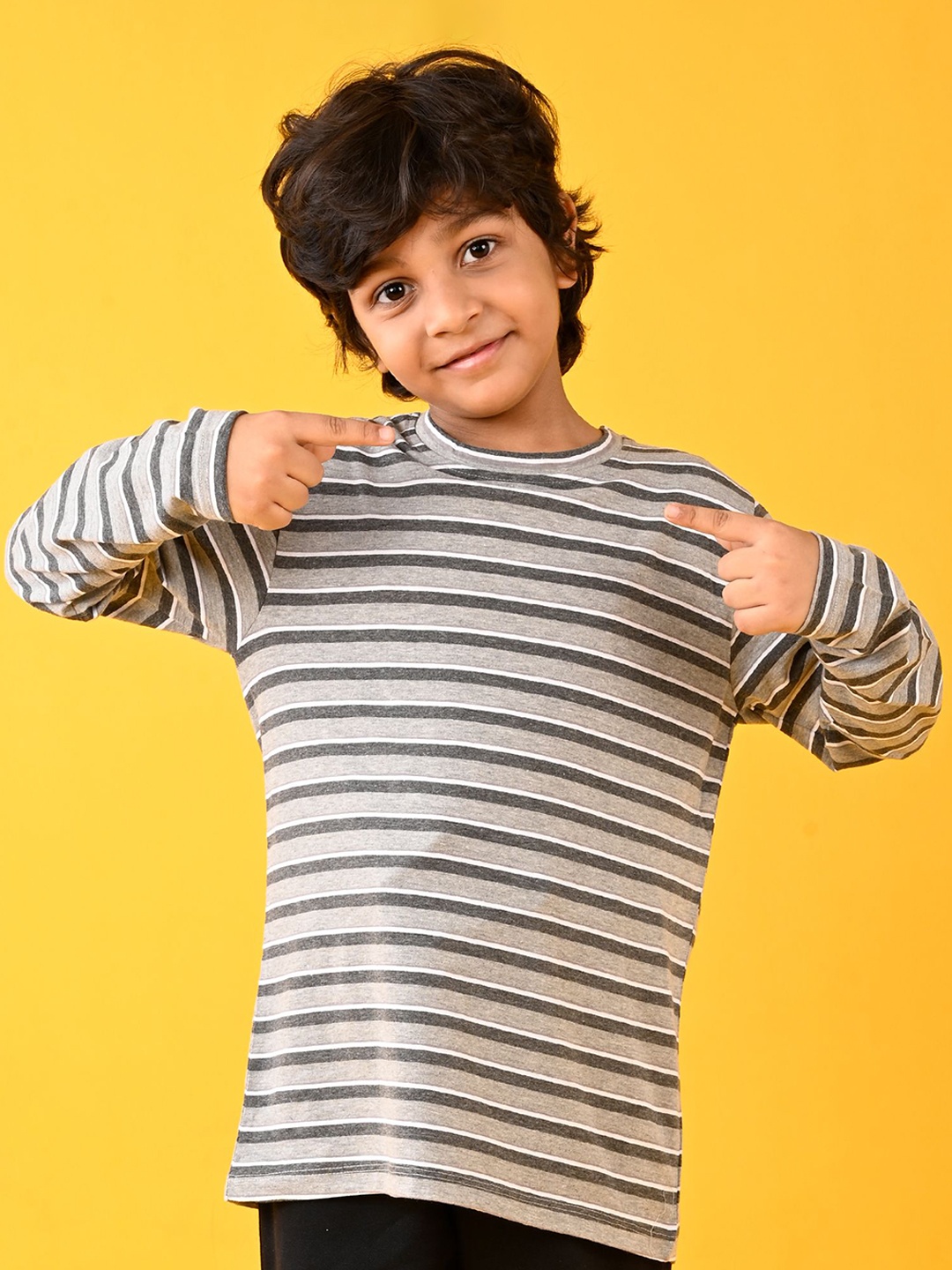 

Anthrilo Boys Striped Round Neck Cotton T-shirt, Grey