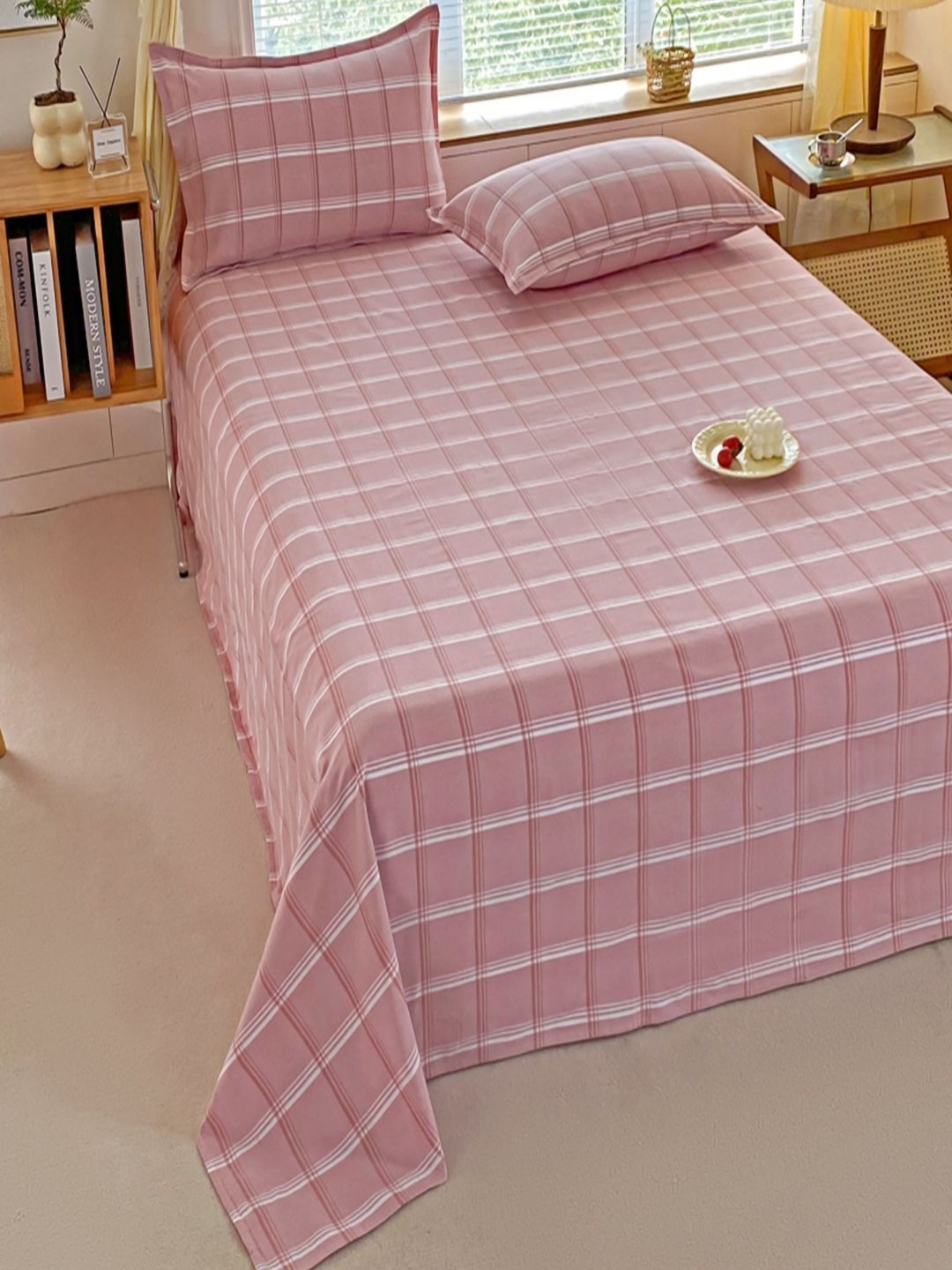 

JC HOME Pink & White Striped Pure Cotton 230 TC King Bedsheet Set 2.50 m x 2.50 m
