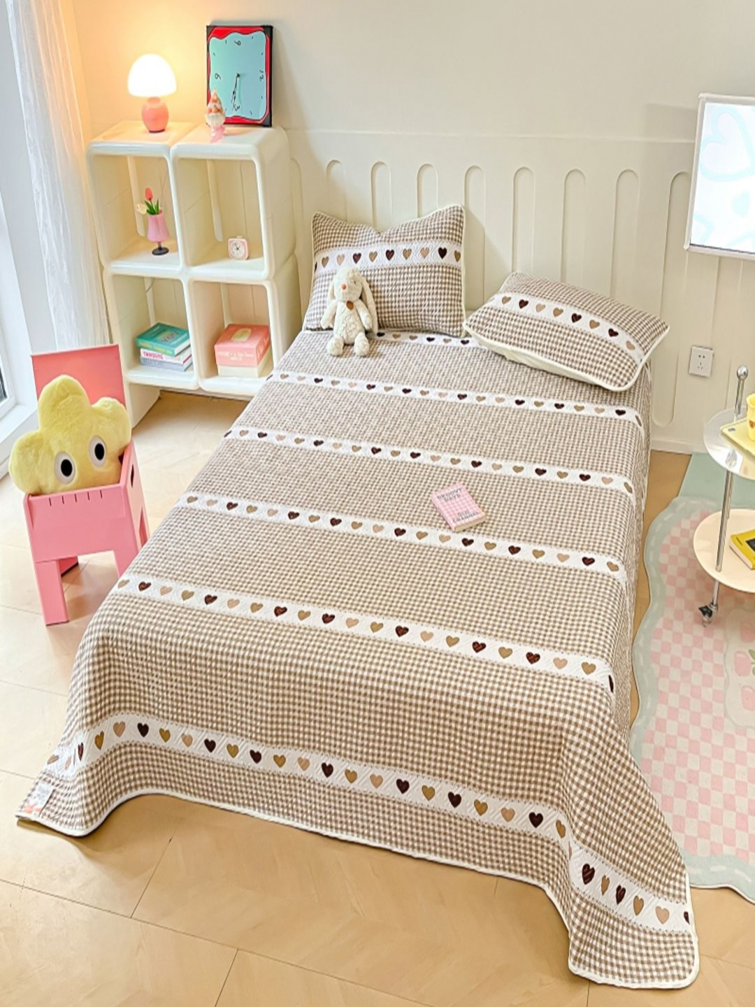 

JC HOME Khaki Colored & White Geometric Printed Pure Cotton Single Bed Cover Set