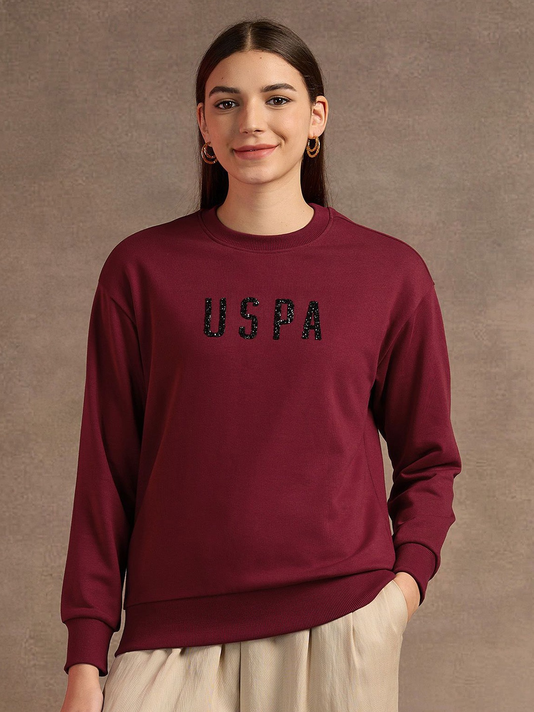 

U.S. Polo Assn. Women Cotton Alphanumeric Sweatshirt, Red