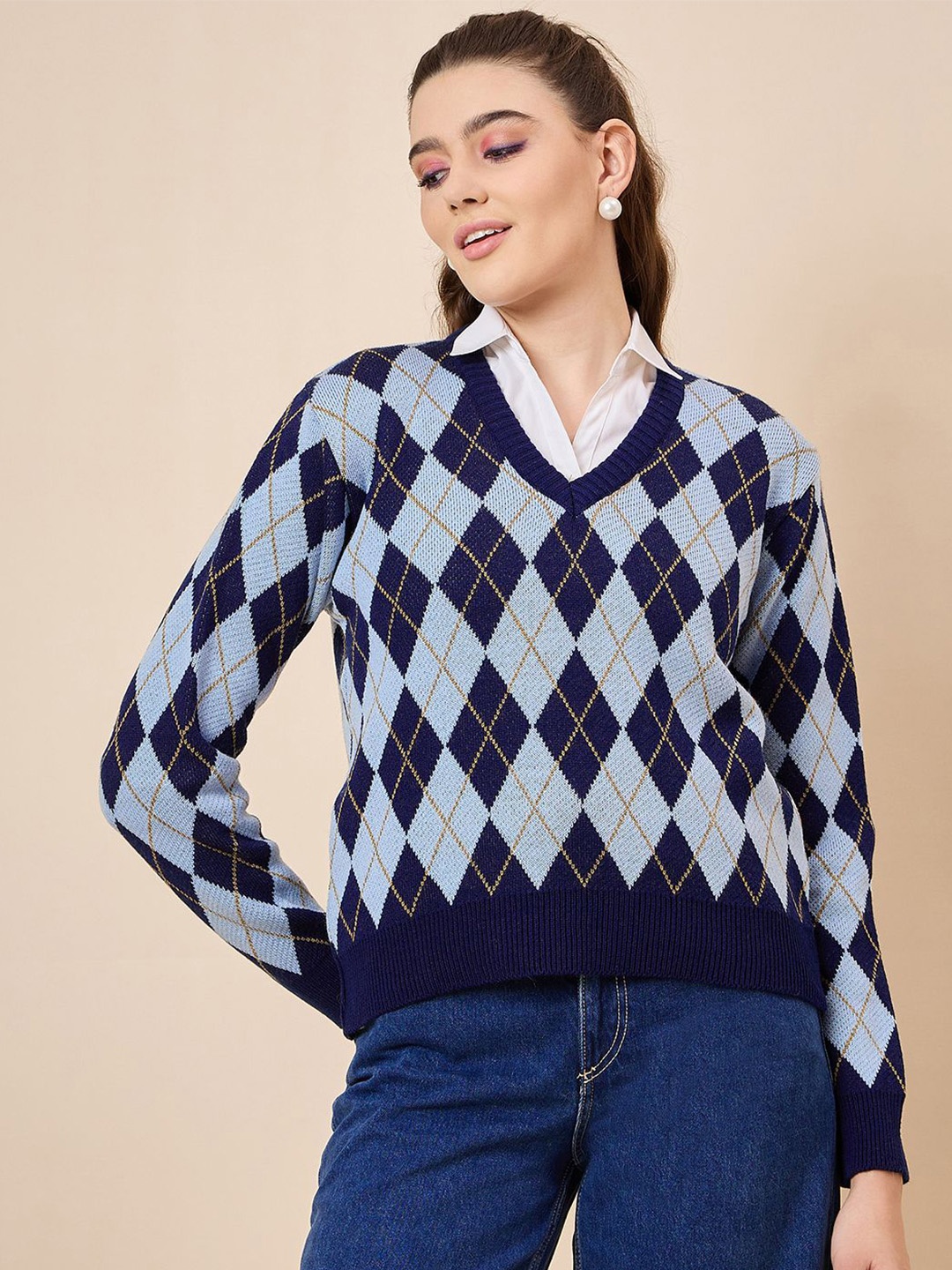 

KASMA Women Self Design Woollen Pullover, Blue