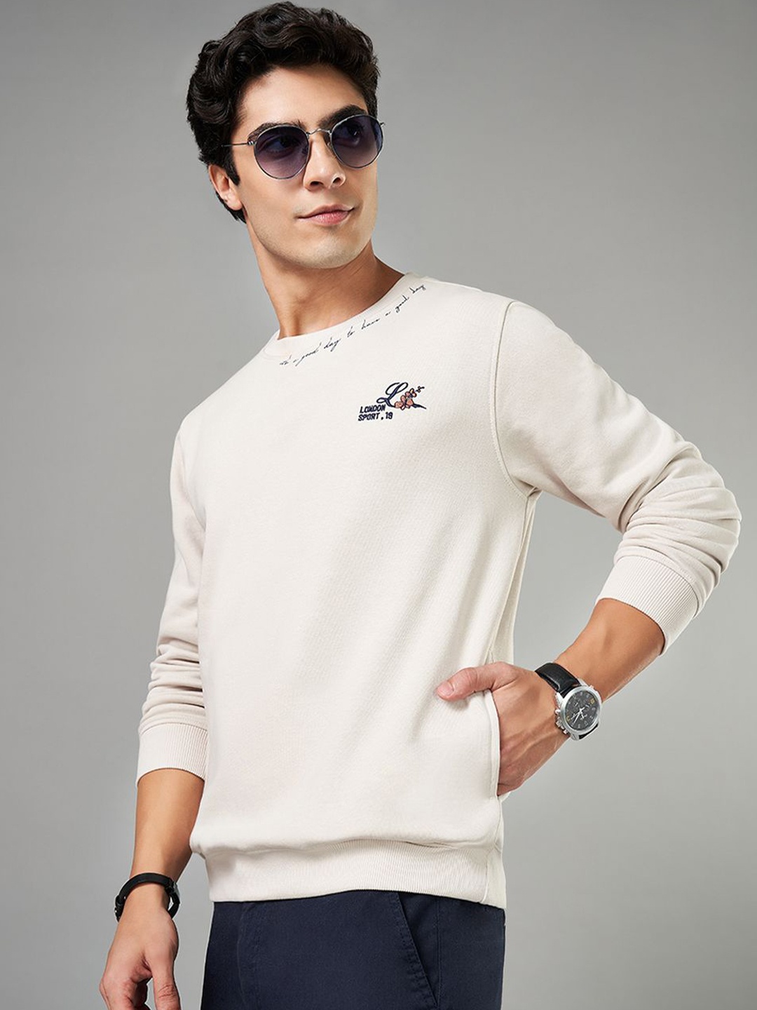 

BYFORD by Pantaloons Men Round Neck Cotton Sweatshirt, White