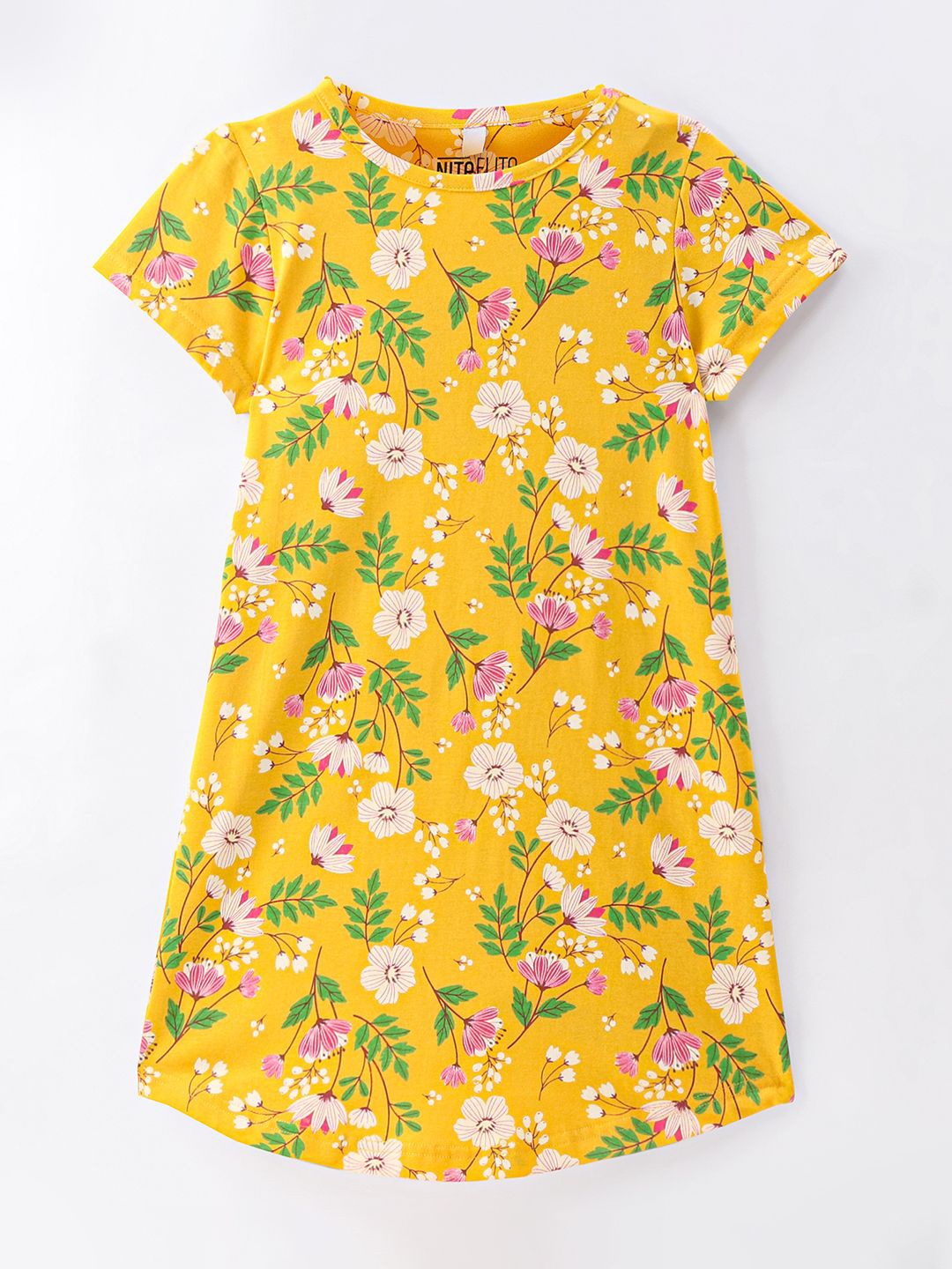 

Nite Flite Girls Pure Cotton Floral Printed Nightdress, Yellow