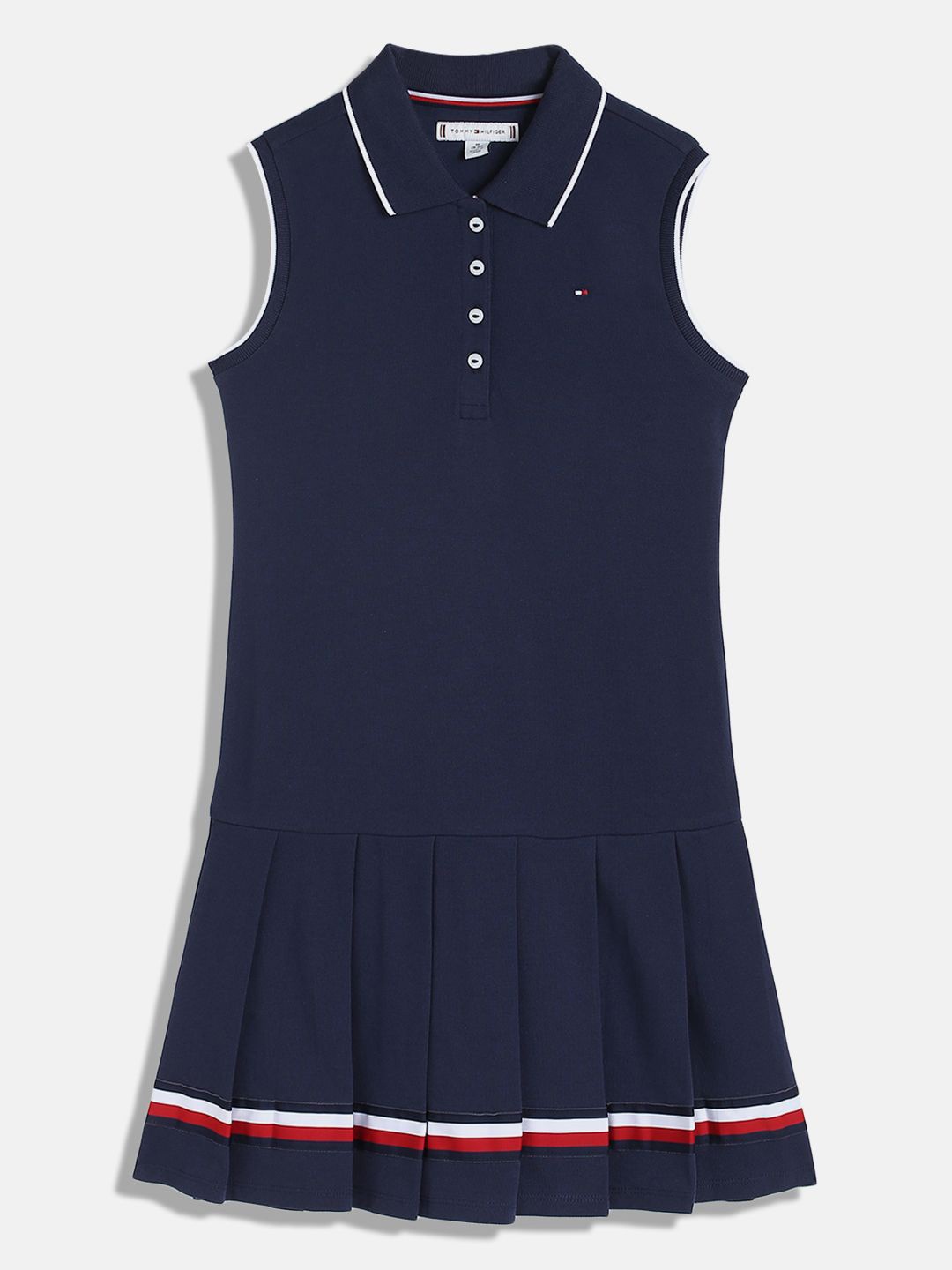 

Tommy Hilfiger Girl Cotton Shirt Collar Fit & Flare Knee Length Dress, Blue