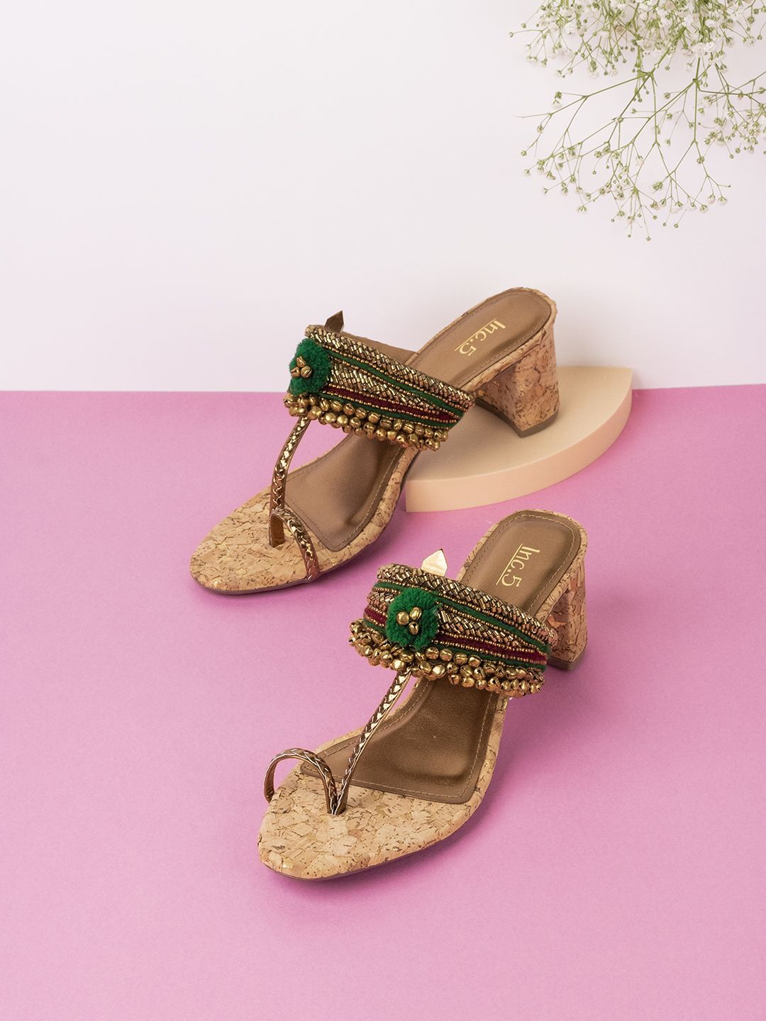 

Inc 5 Women Embellished Ethnic Block Heel Sandals, Green