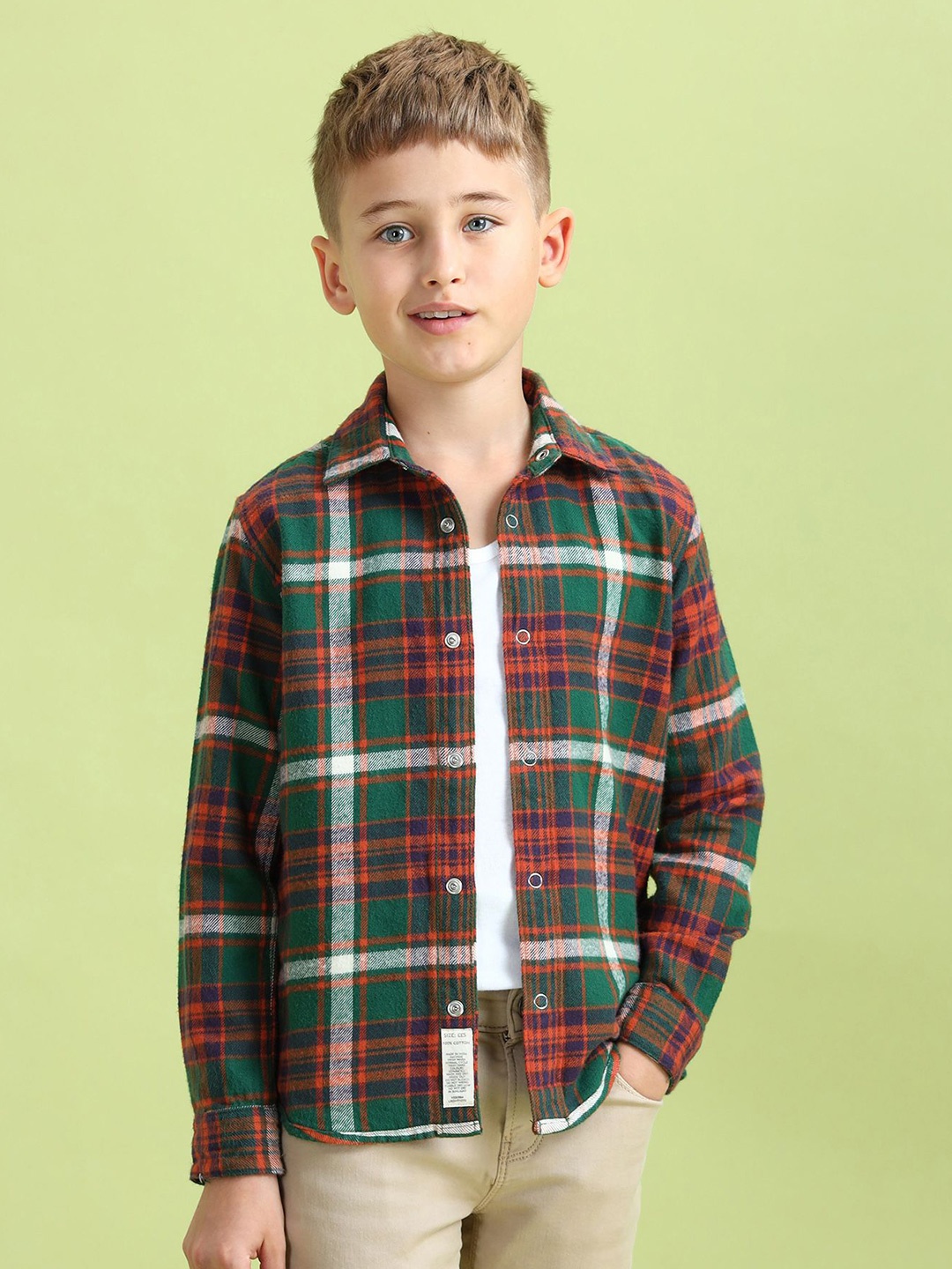 

U.S. Polo Assn. Kids Boys Classic Spread Collar Checked Cotton Casual Shirt, Green