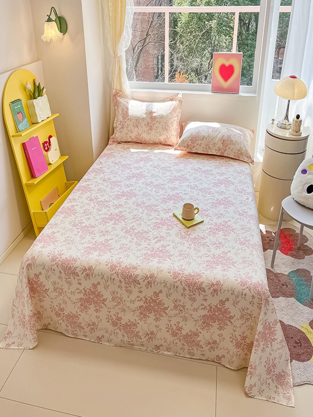 

JC HOME Pink & White Floral Pure Cotton 220 TC Queen Bedsheet Set 2 m x 2.30 m