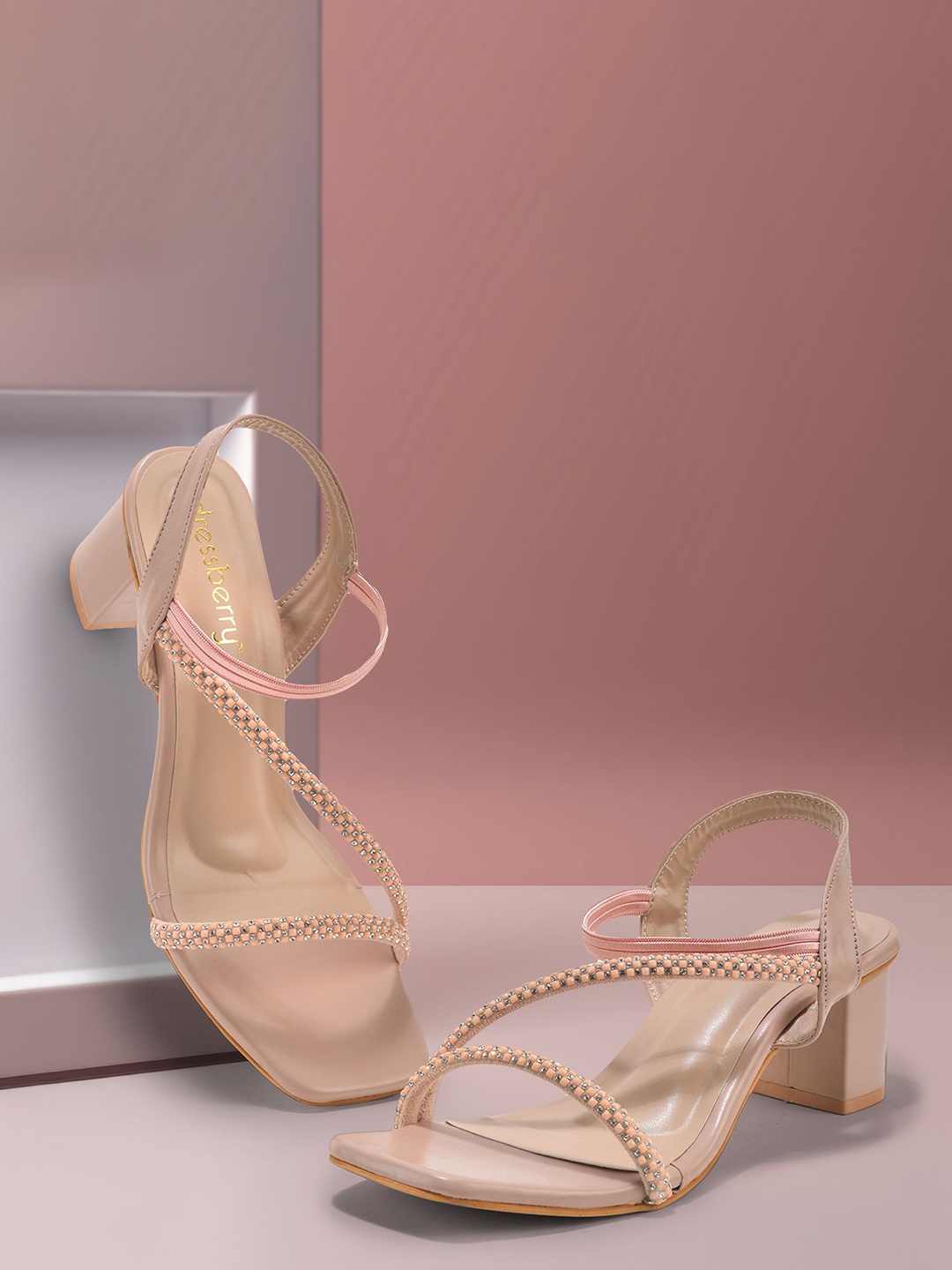 

DressBerry Women Embellished Party Block Sandals, Nude