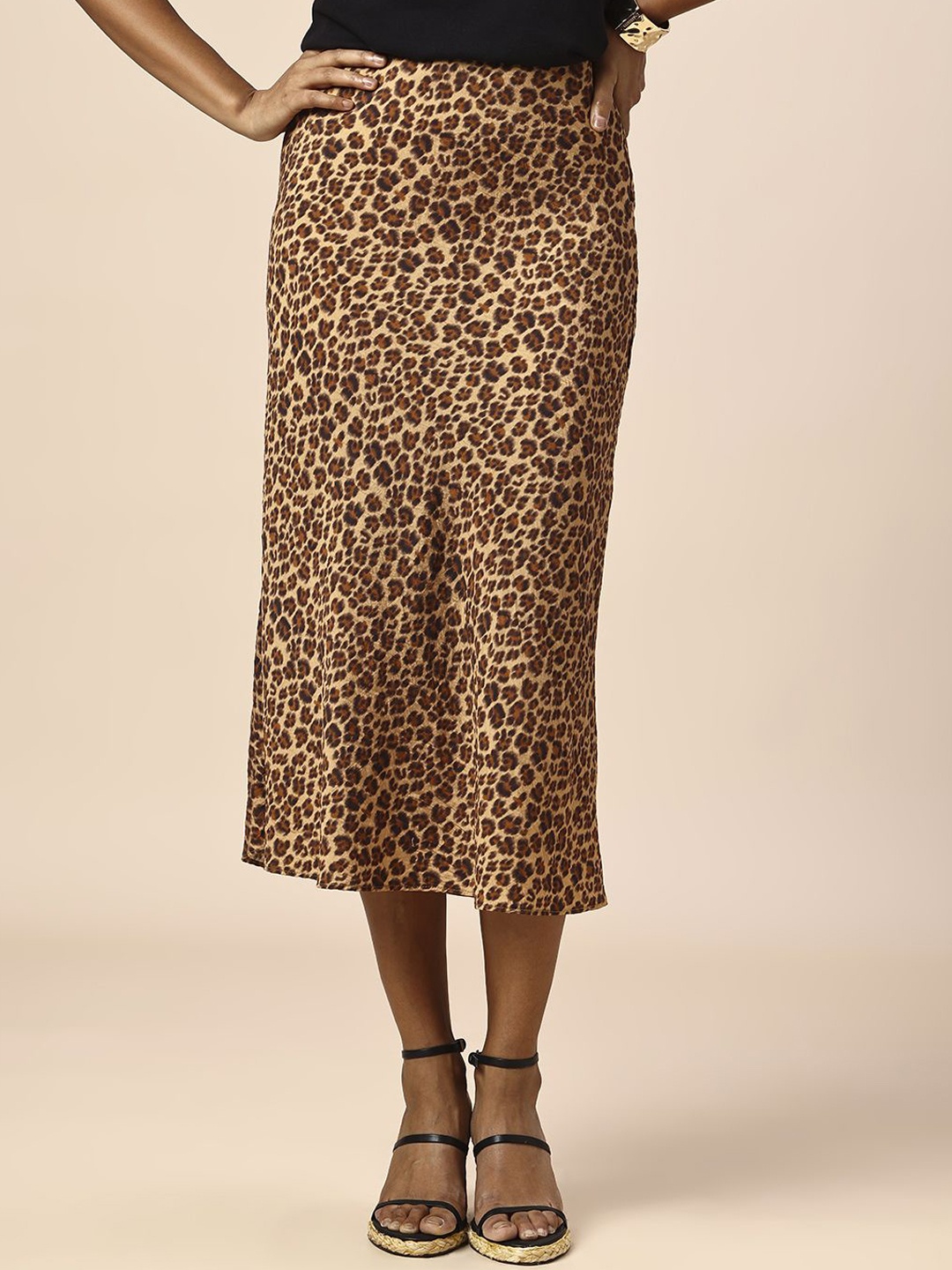 

Chemistry Women Animal Printed straight Midi Skirt, Beige