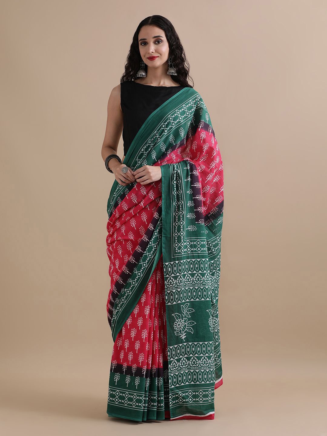 

Jaipur Kurti Floral Pure Cotton Saree, Pink