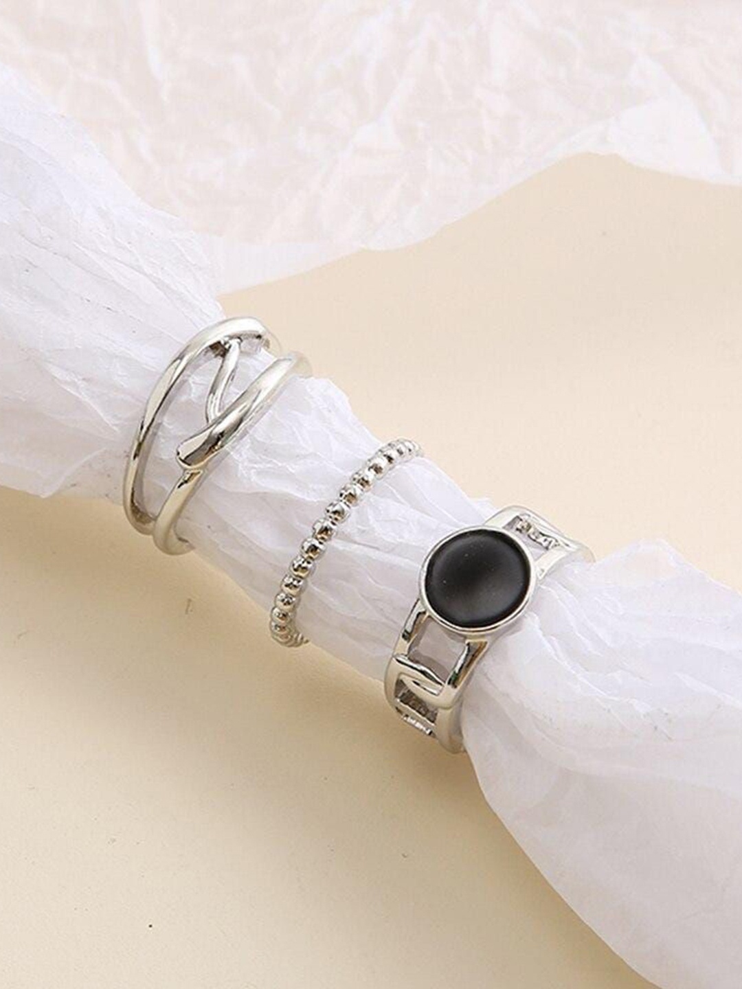 

YU FASHIONS Set of 3 Silver-Plating Stainless Steel Finger Ring