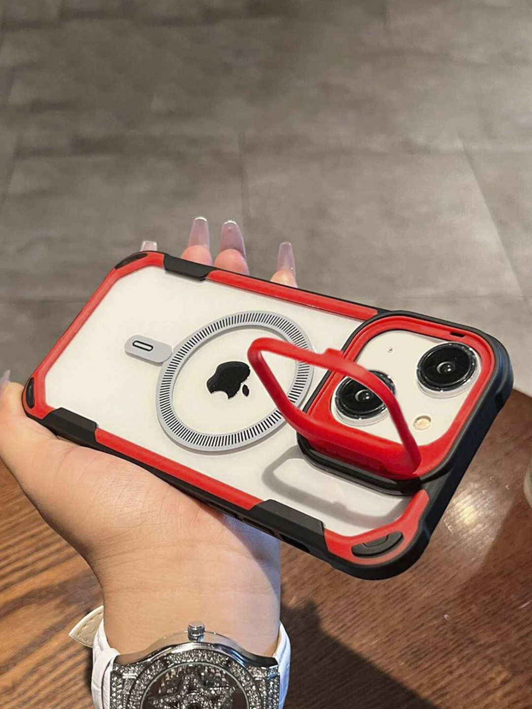 

Luxury Kase Solid Printed iPhone 14 Back Case Mobile Accessories, Red