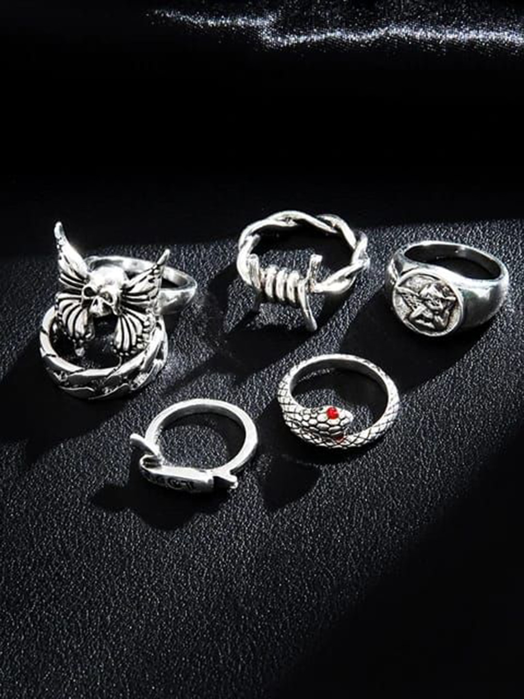 

YU FASHIONS Set Of 6 Silver-Plated Stainless Steel Finger Ring