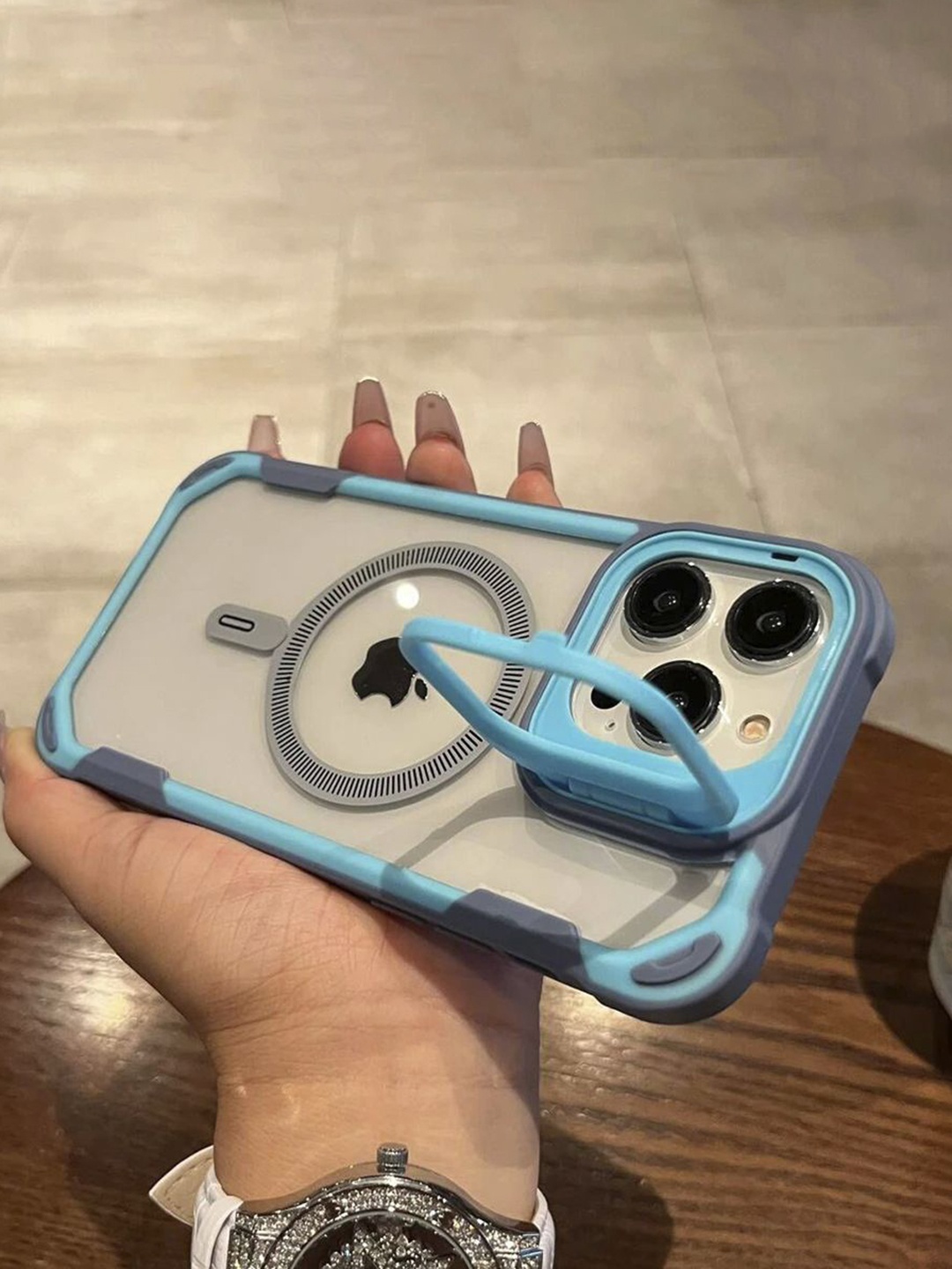 

Luxury Kase Solid Printed iPhone 13 Pro Back Case Mobile Accessories, Blue