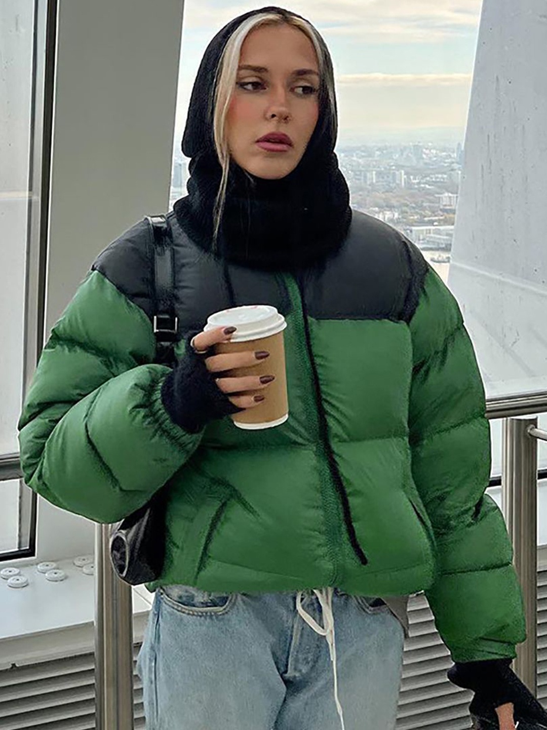 

StyleCast x Revolte Women Colourblocked Puffer Jacket, Green