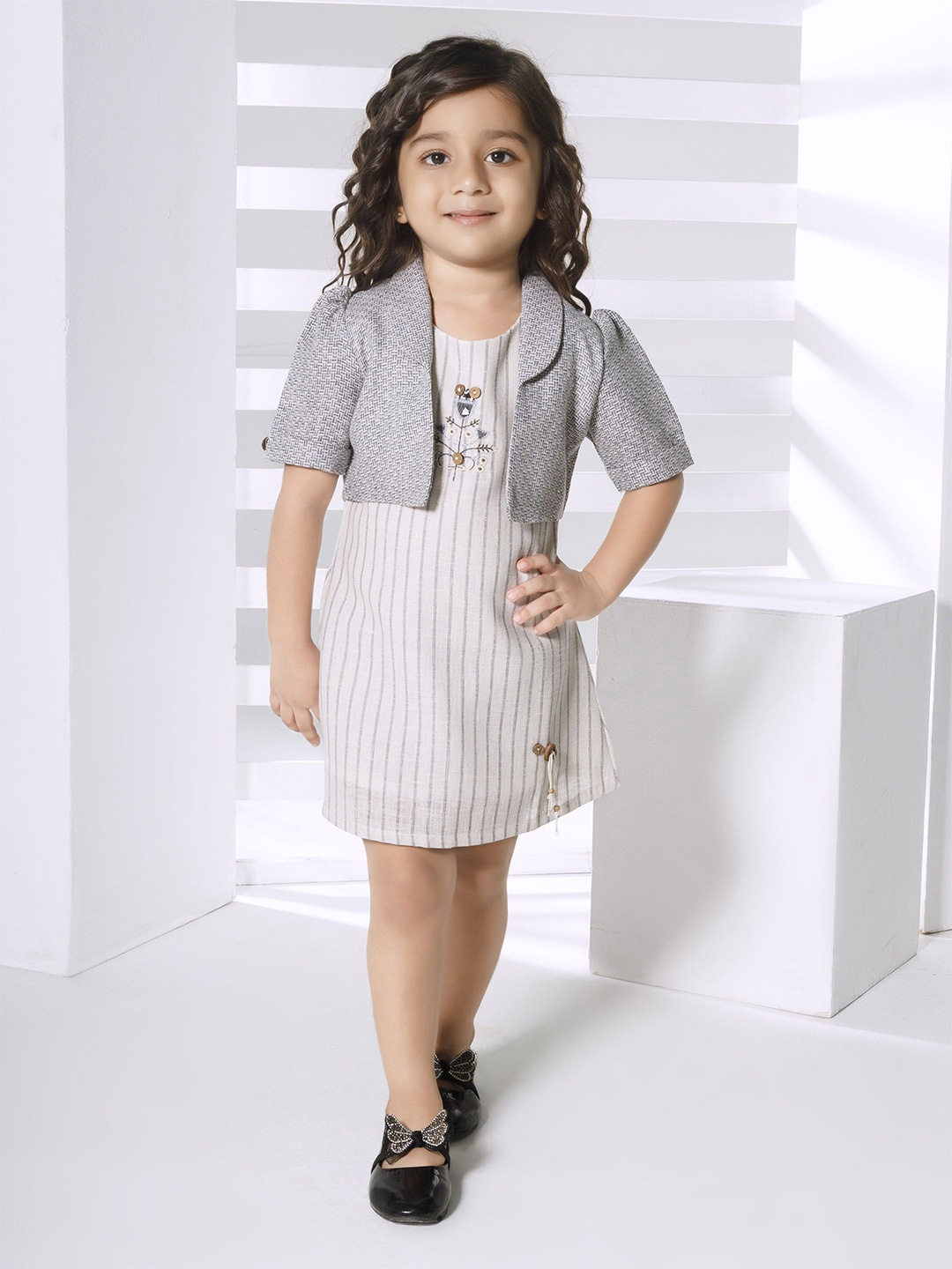 

Peppermint Girls Striped Pinafore Dress, Grey