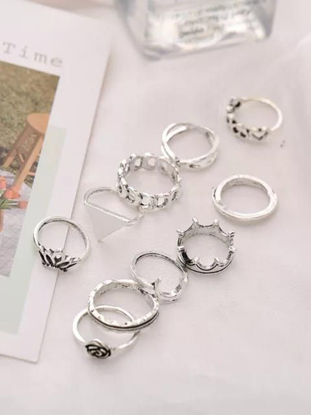 

YU FASHIONS Set Of 10 Silver-Plated Finger Rings