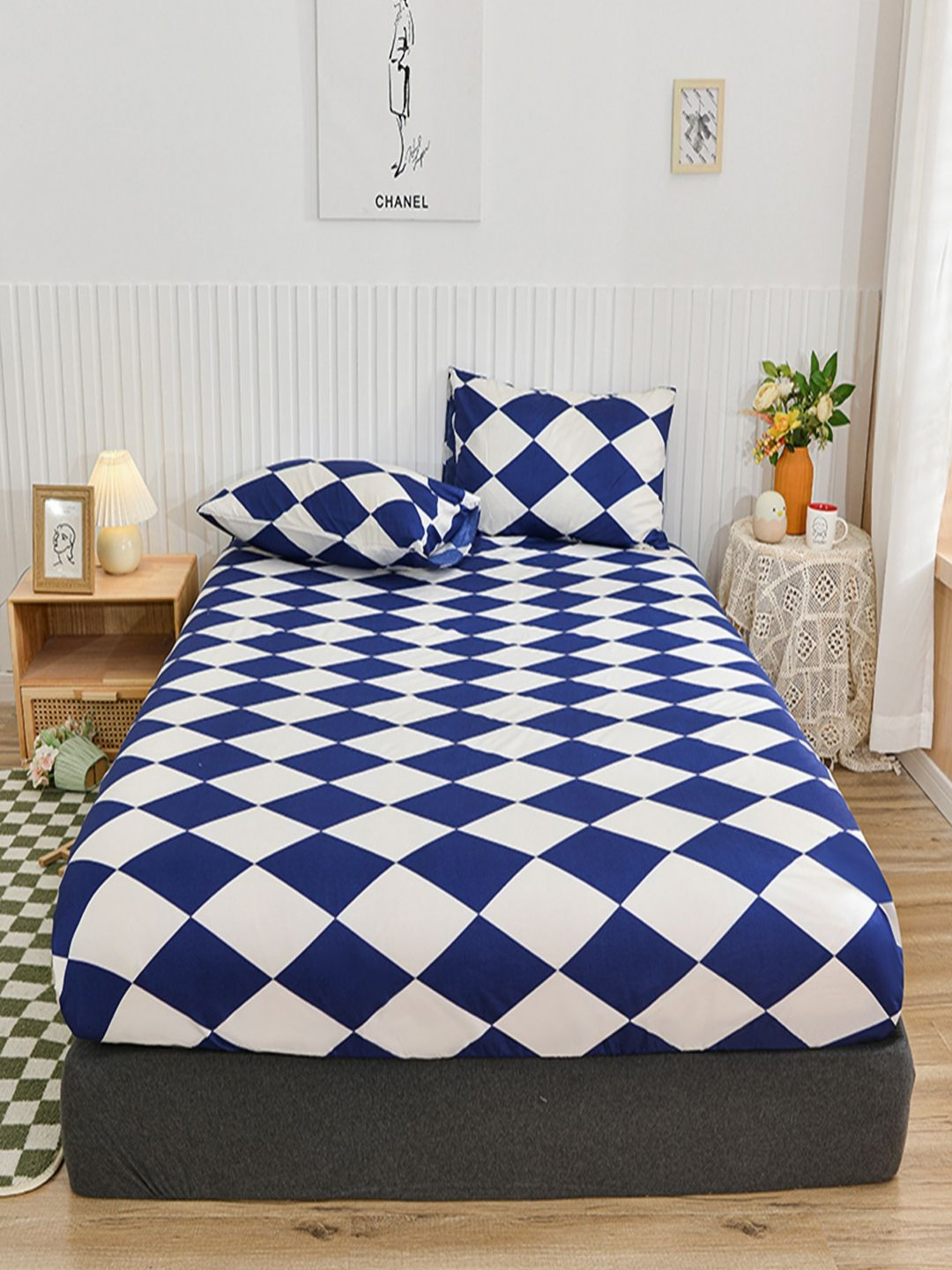 

JC HOME Blue & White Geometric 140 TC King Bedsheet Set 1.80 m x 2 m