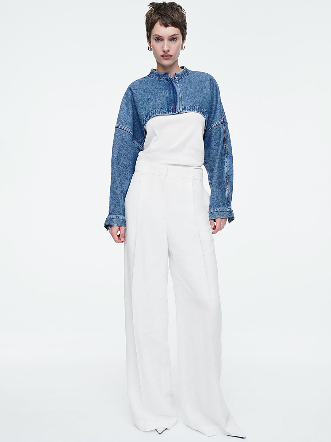 

LULU & SKY Women Mandarin Collar Solid Casual Denim Jacket, Blue