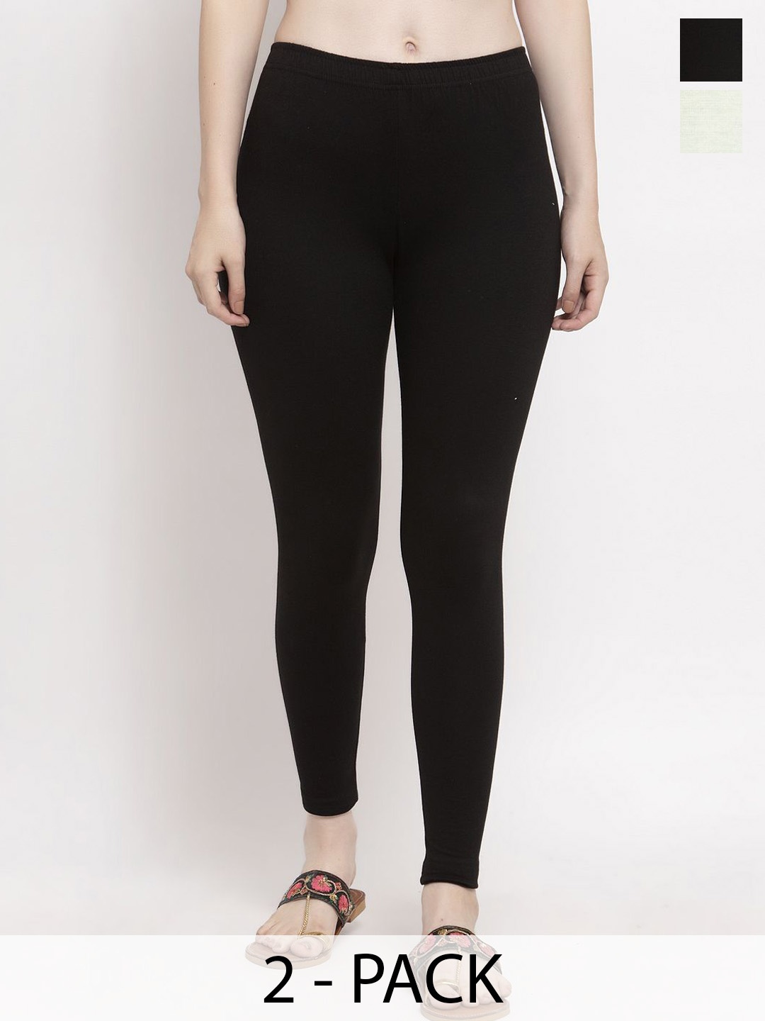

Trend Level Women Pack Of 2 Cotton Ankle Length Leggings, Black