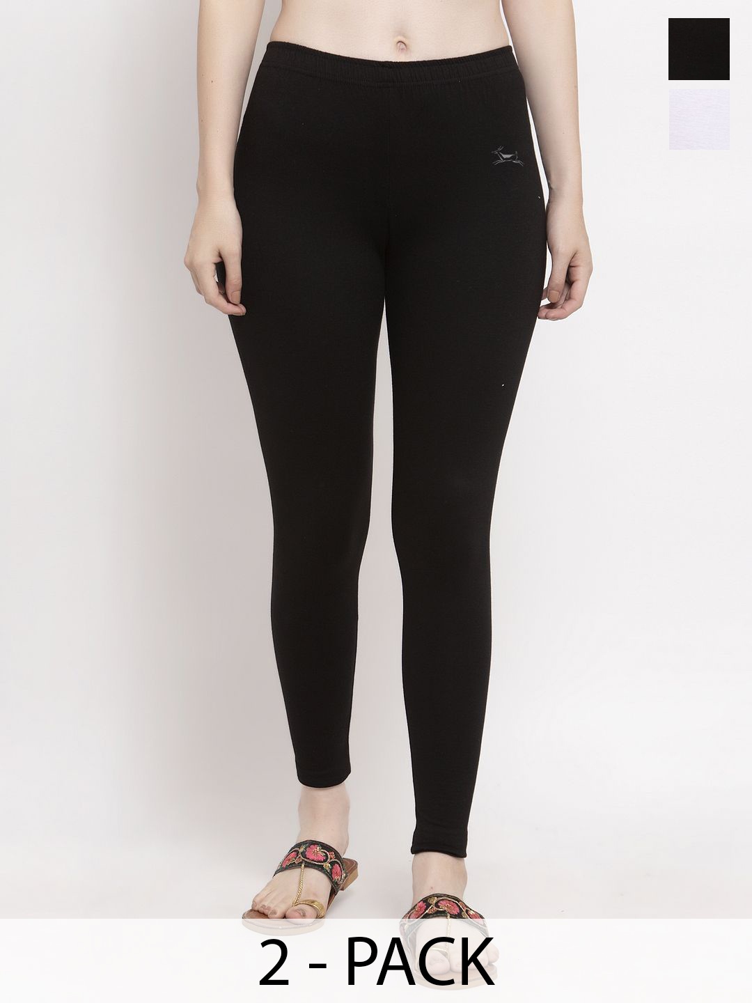 

Trend Level Pack Of 2 Women Mid-Rise Ankle-Length Cotton Leggings, Black