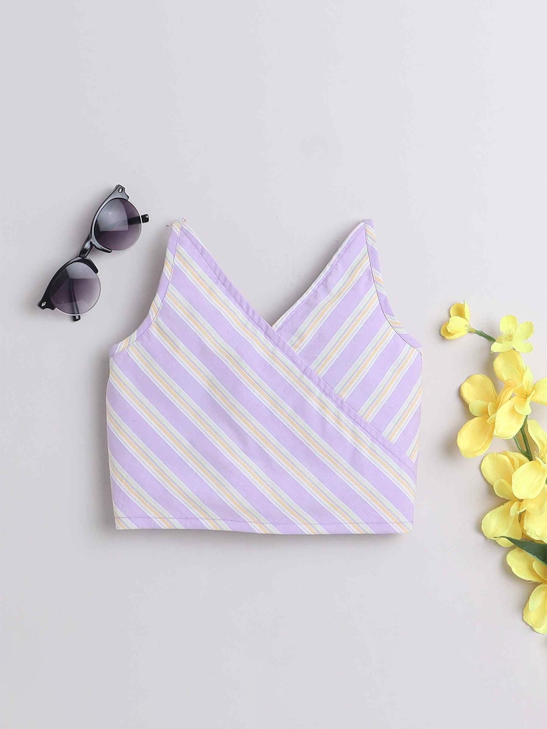 

taffykids Girls Striped Cotton Wrap Top, Purple