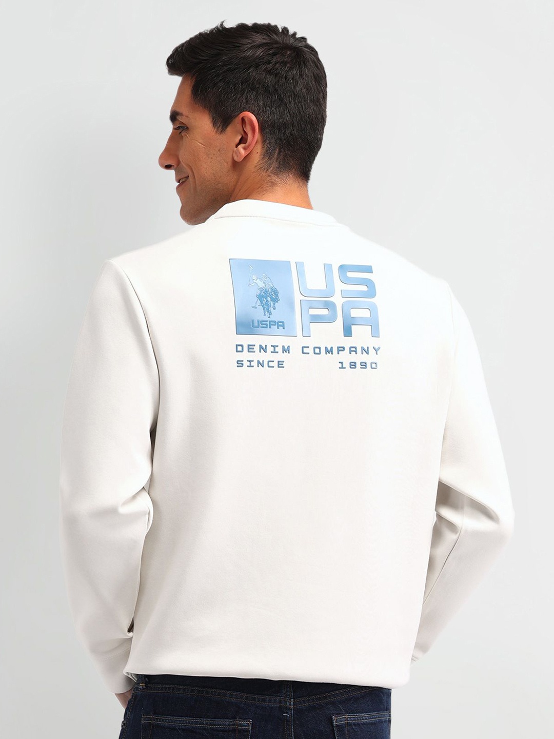 

U.S. Polo Assn. Denim Co. Men Brand Logo Printed Sweatshirt, White