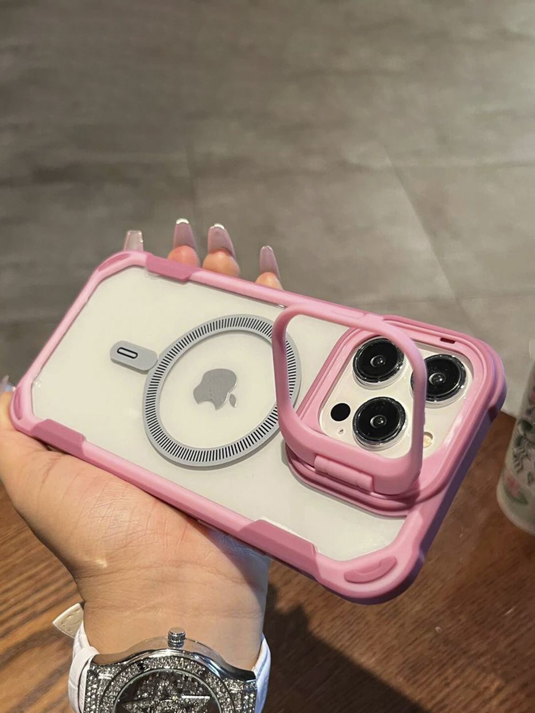 

Luxury Kase Solid Printed iPhone 15 Pro Back Case Mobile Accessories, Pink