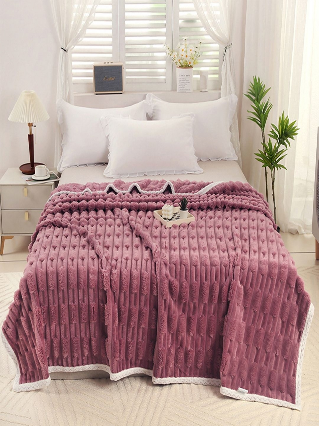 

JC HOME Purple & White AC Room 400 GSM Double Bed Blanket