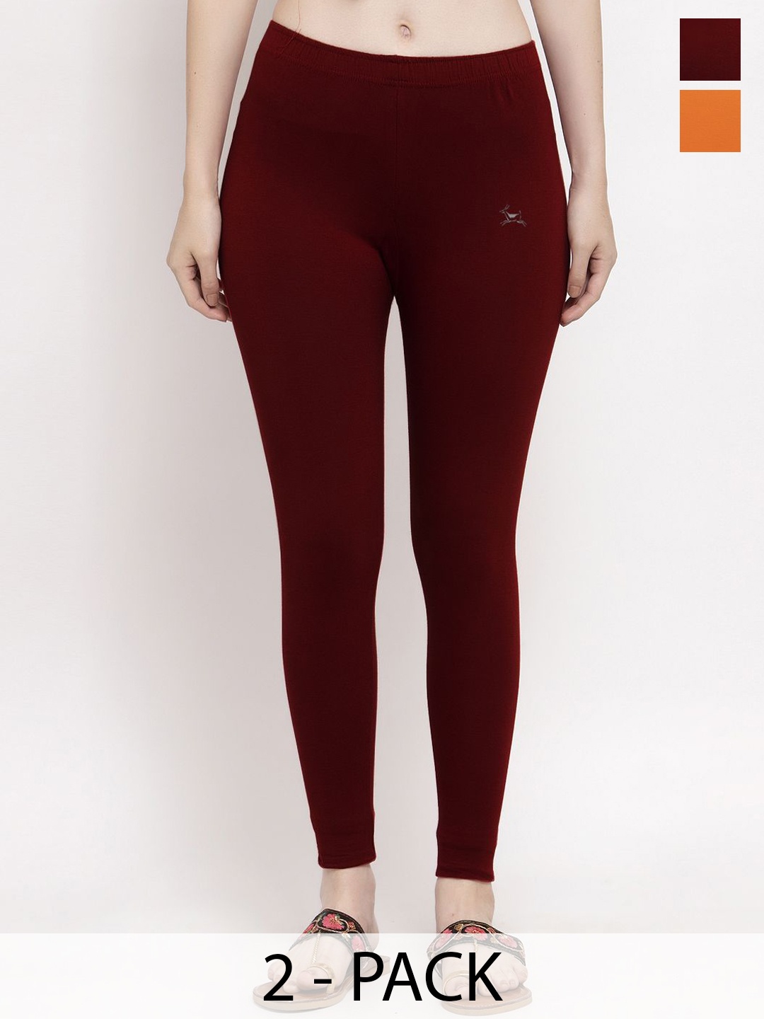 

Trend Level Women Pack Of 2 Ankle Mid-Rise Length Leggings, Burgundy