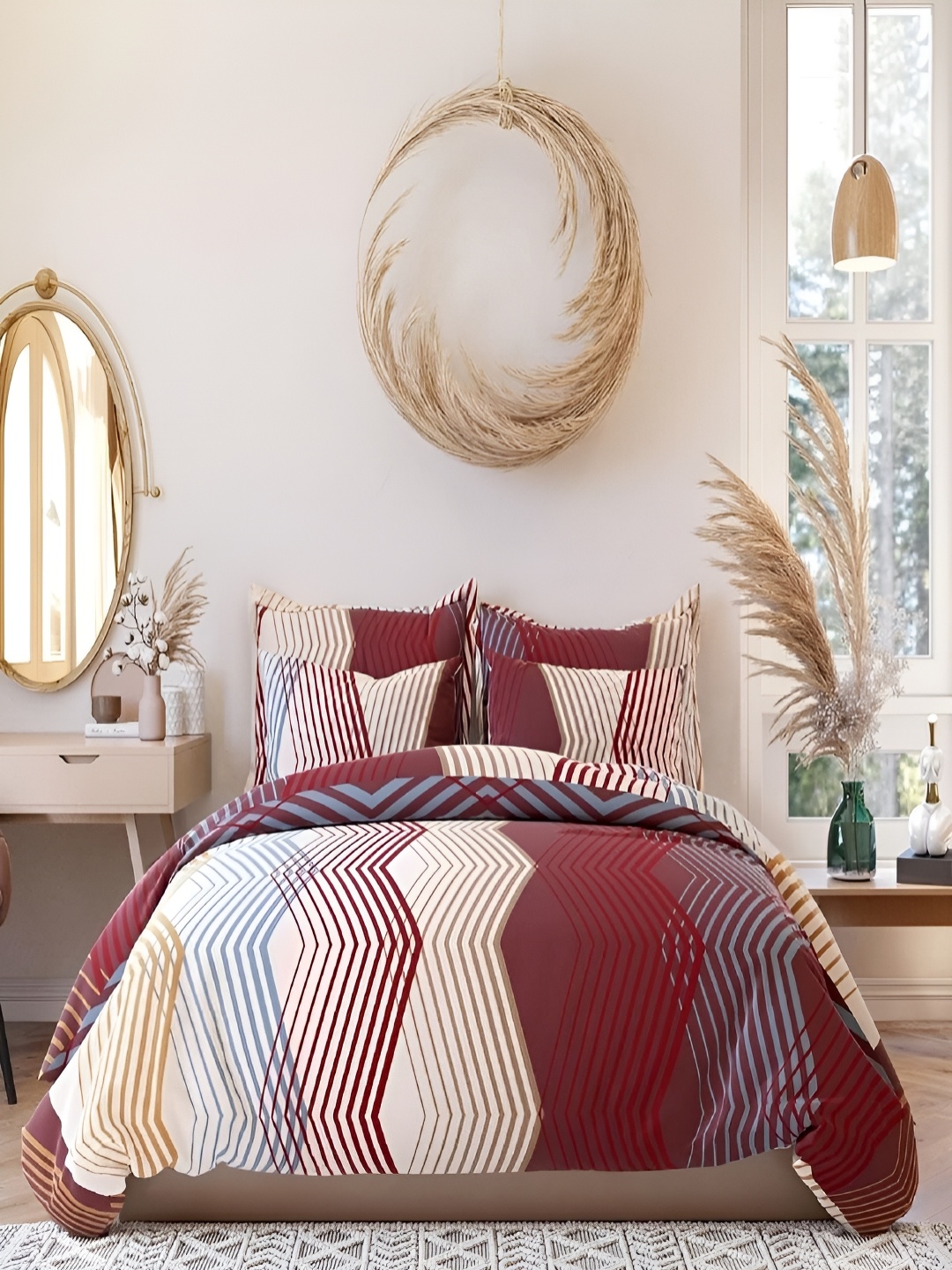 

RRC Maroon & White Geometric Printed Double Duvet Cover