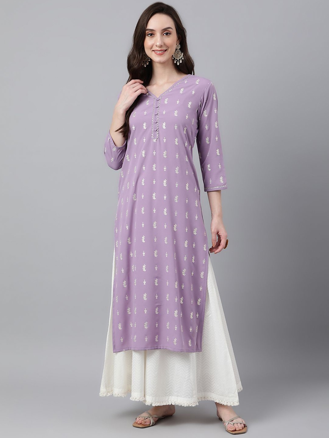 

KALINI Geometric Printed Crepe Straight Kurta, Lavender