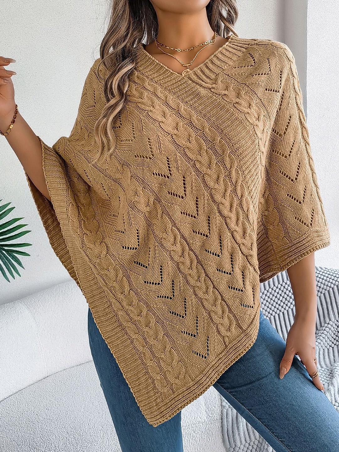 

StyleCast x Revolte Women Self Design Poncho, Khaki