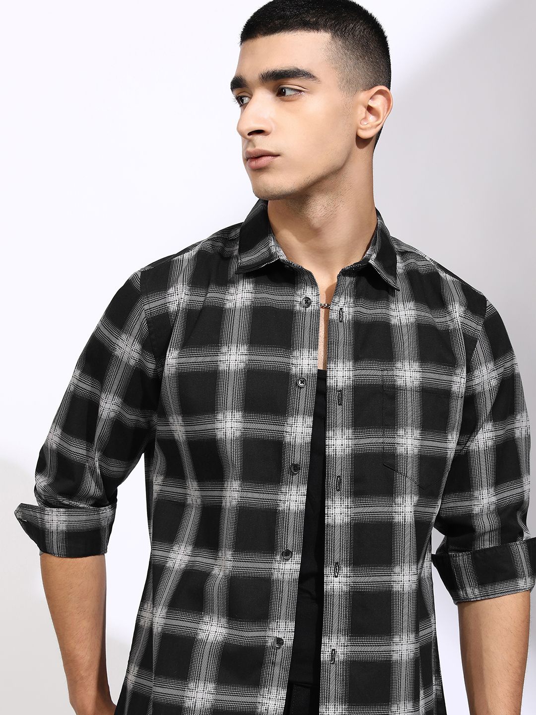 

HIGHLANDER Men Printed Checked Casual Regular Fit Shirt, Black