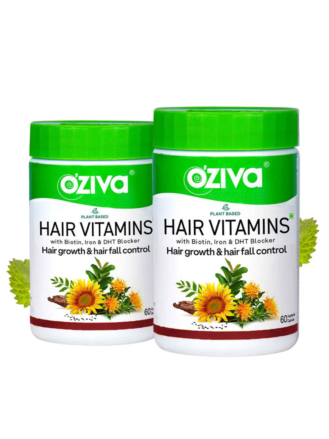 

OZiva Set Of 2 Hair Vitamin Capsules For Hair Growth - 60 Caps Each, Green