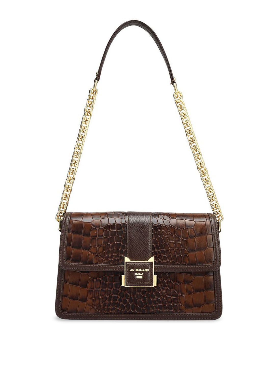 

Da Milano Women Textured Structured Leather Shoulder Bag, Brown