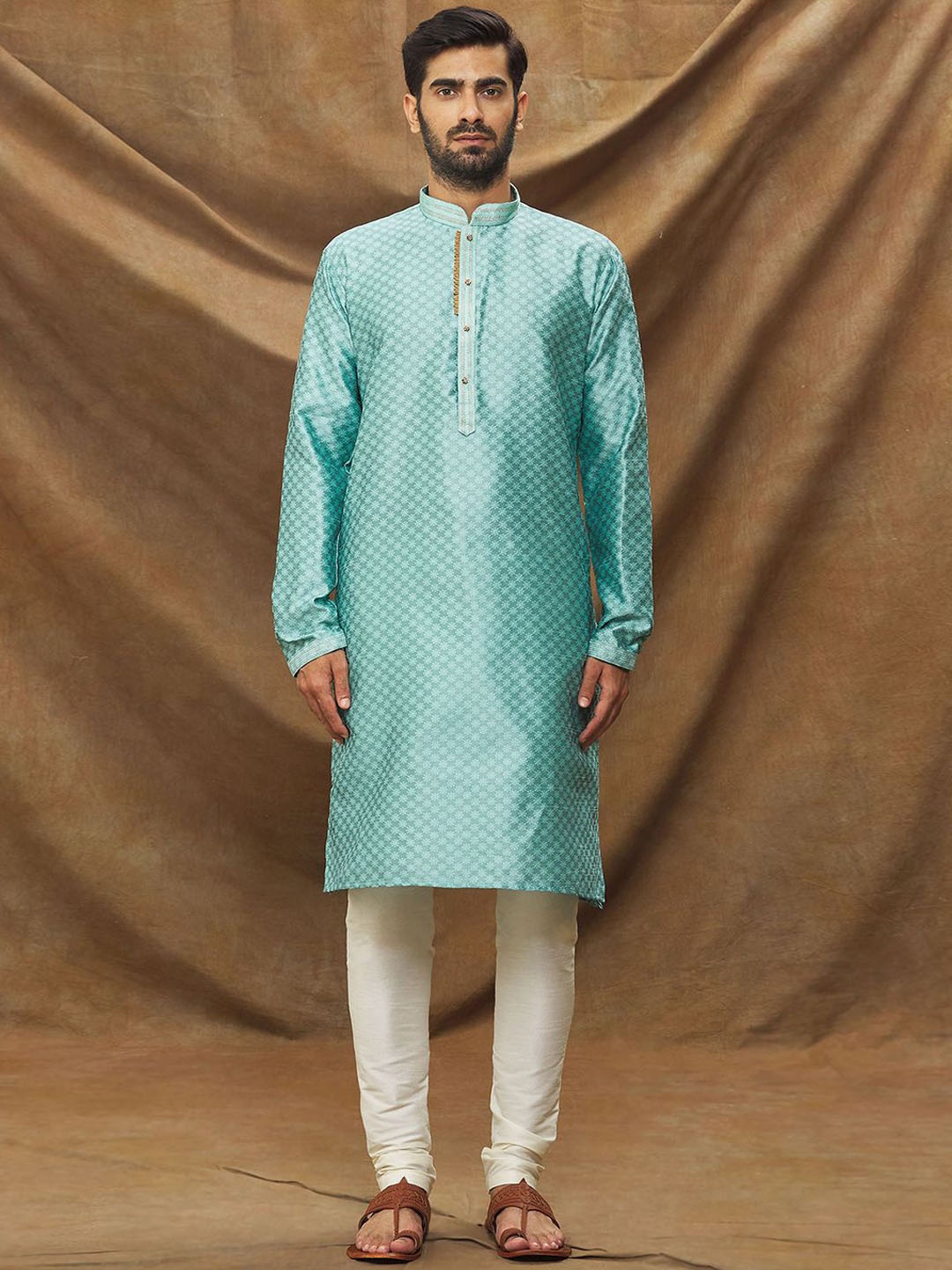 

Samyukta Singhania Men Ethnic Motifs Printed Regular Kurta with Churidar, Blue