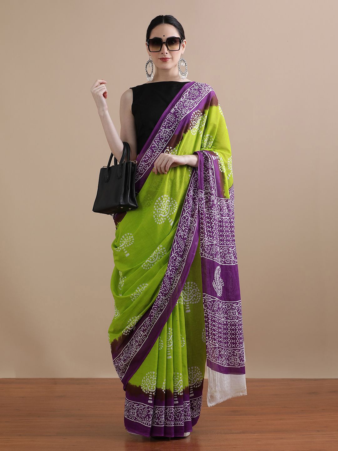 

Jaipur Kurti Printed Pure Cotton Saree, Green