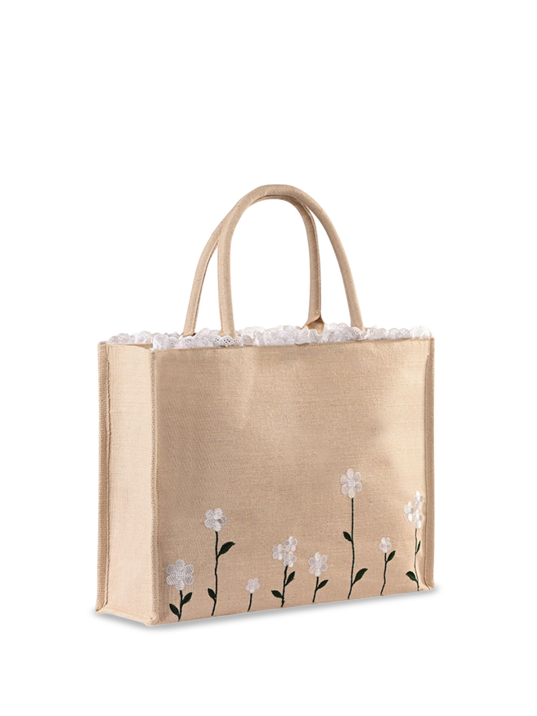 

earthbags Unisex Floral Self Design Structured Handheld Bag, Beige