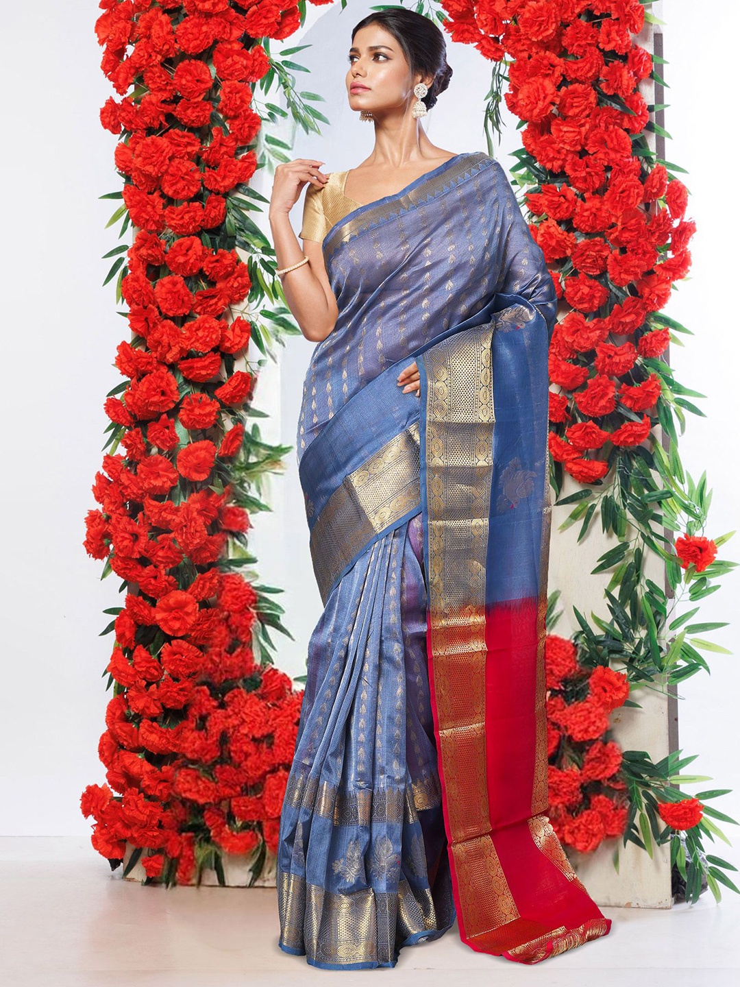 

Unnati Silks Woven Design Zari Handloom Kanjeevaram Saree, Blue