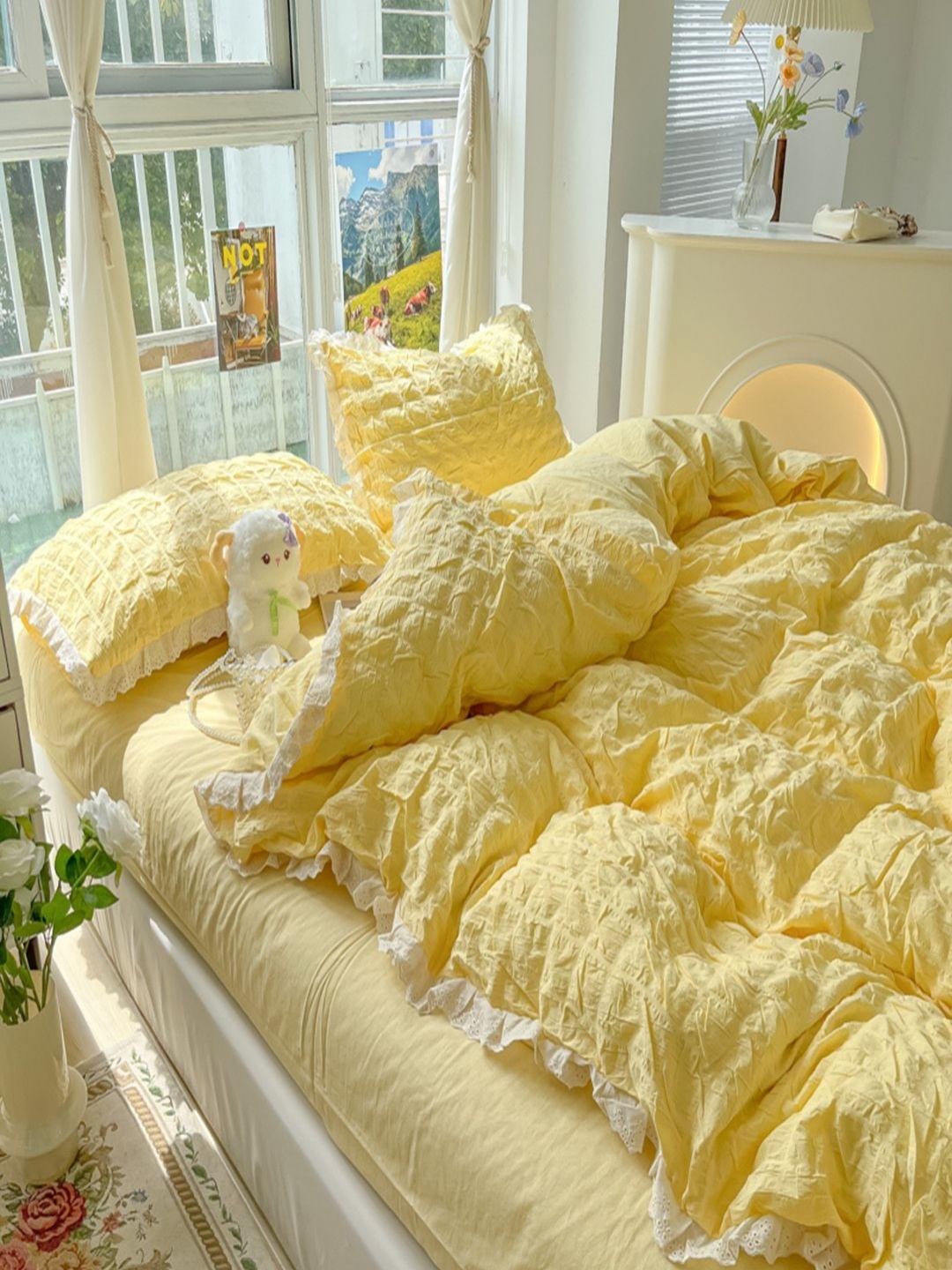 

JC HOME Yellow & White Solid 3 Piece Single Regular Bedding Set