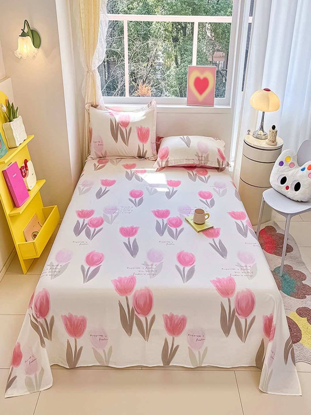 

JC HOME White & Pink Floral Pure Cotton 220 TC King Bedsheet Set 2.30 m x 2.00 m