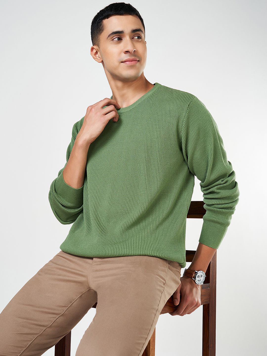 

BYFORD by Pantaloons Men Self Design Pullover Sweater, Olive