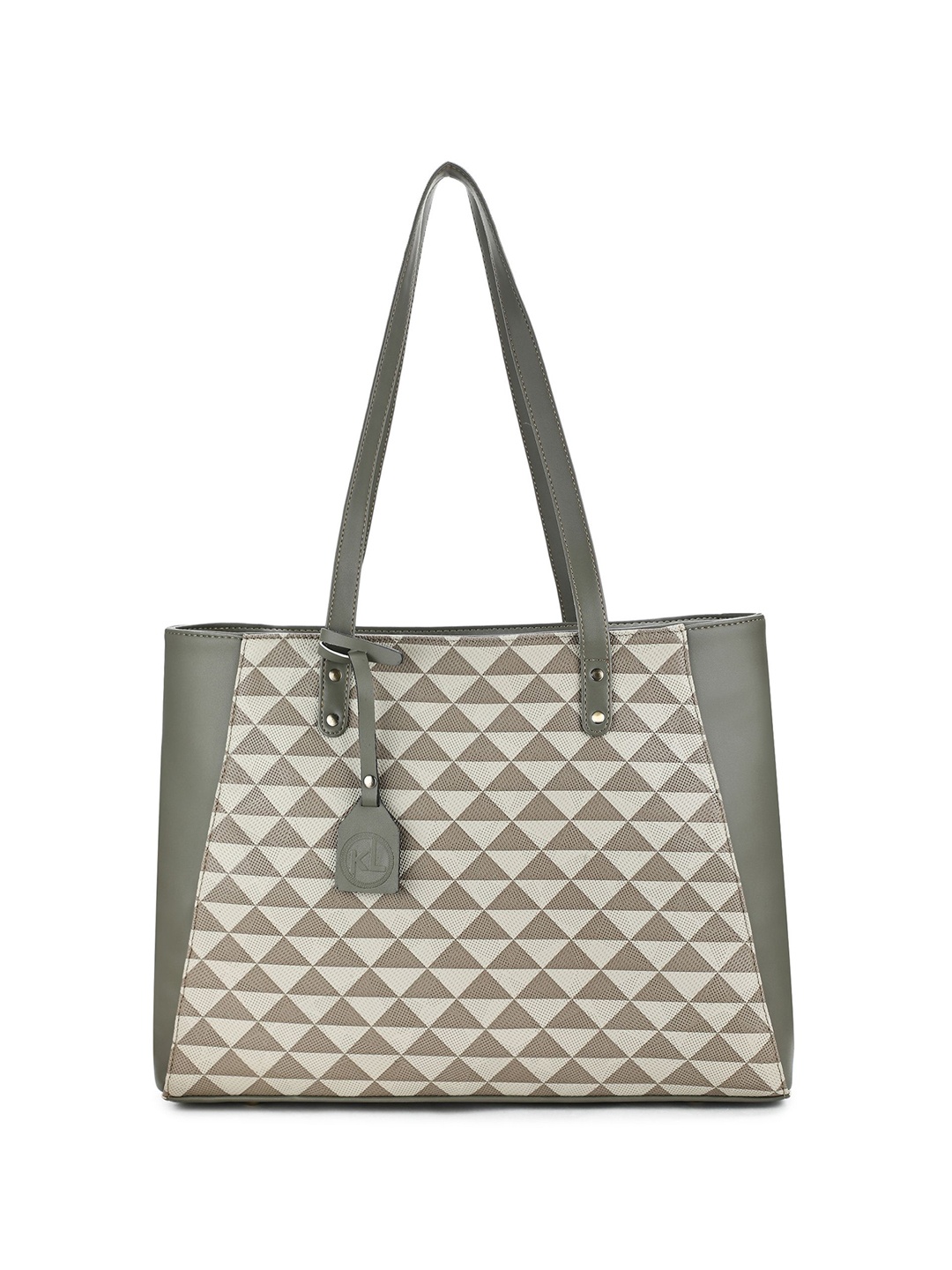 

K London Women Geometric Printed Structured Shoulder Bag, Grey