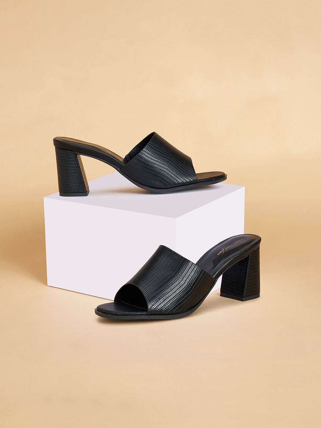 

Forever Glam by Pantaloons Women Textured PU Block Sandals, Black