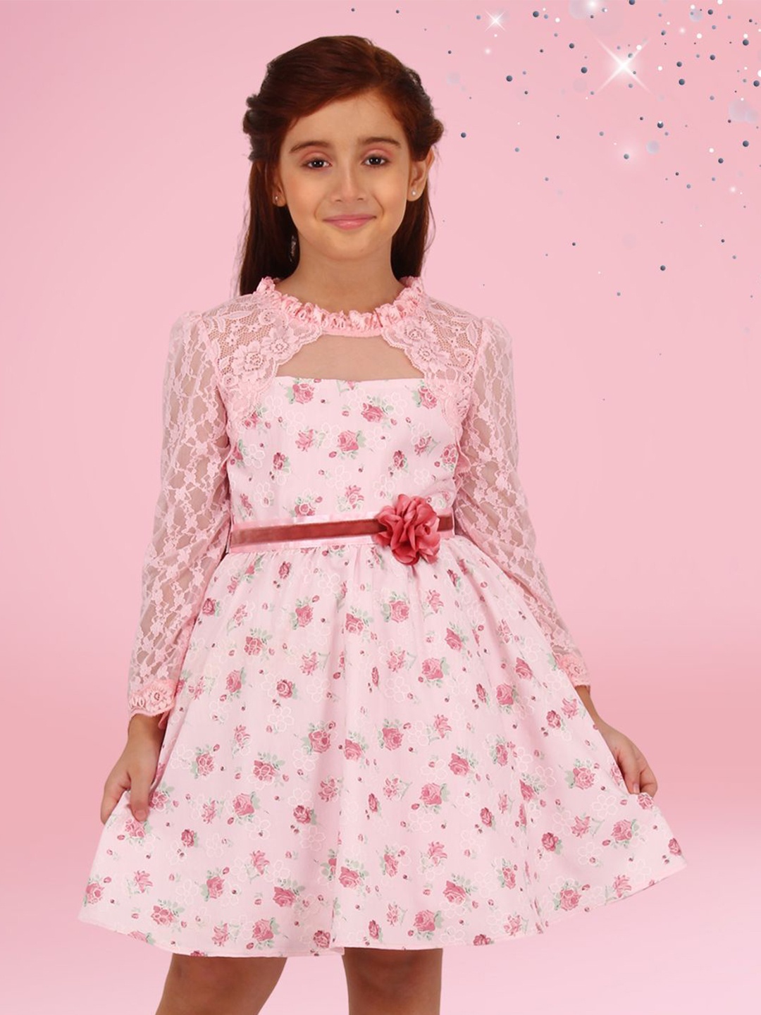 

CUTECUMBER Girls Floral Printed Fit & Flare Dress Detail Cut-Outs, Peach